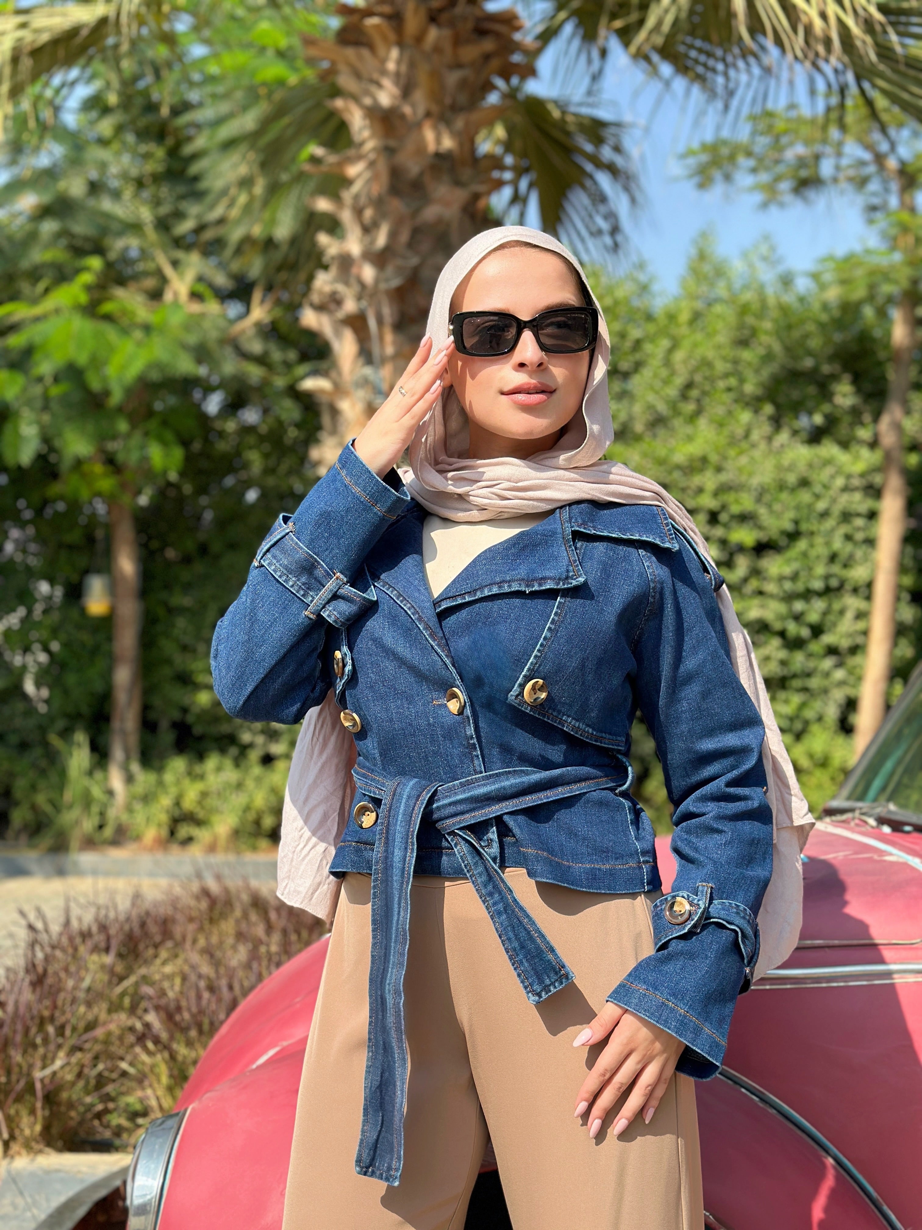 Cropped Denim Trench Coat