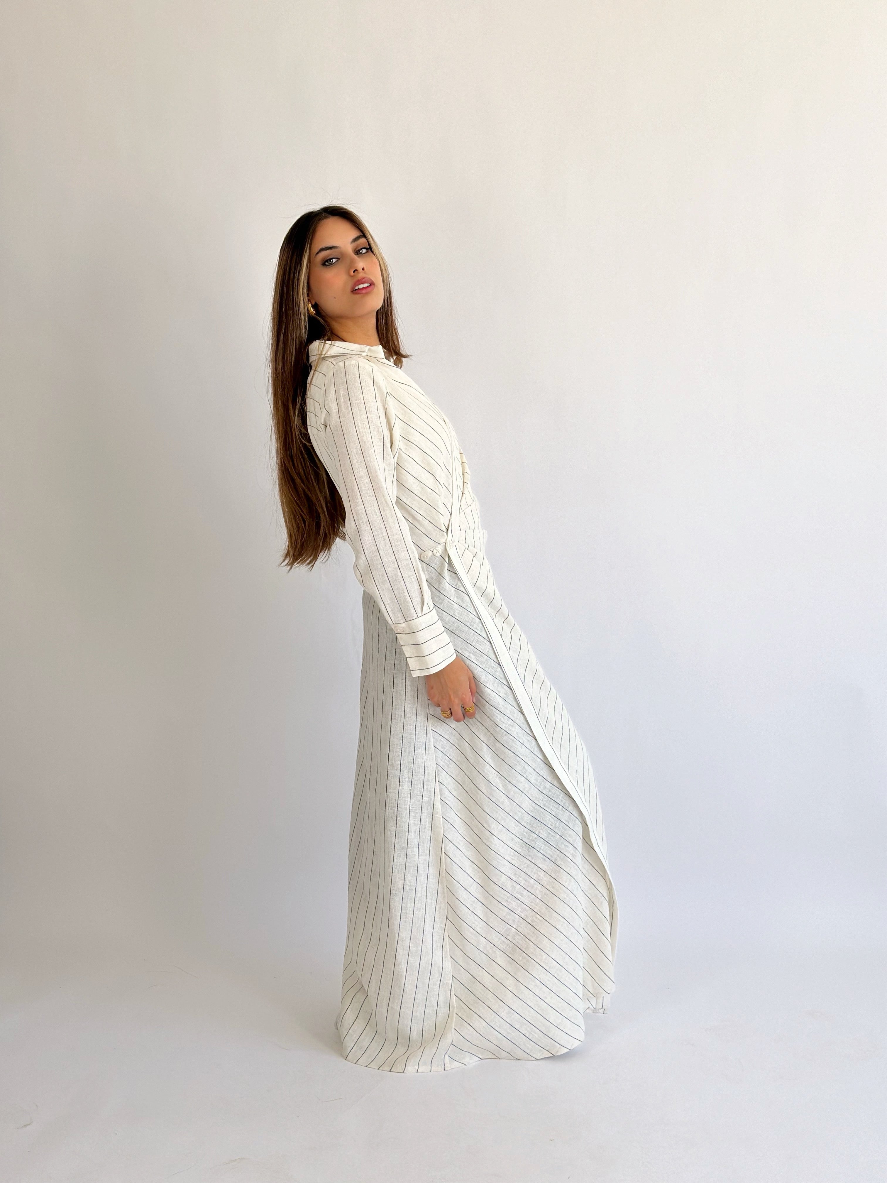 Wrap Drapes Linen Dress Cream
