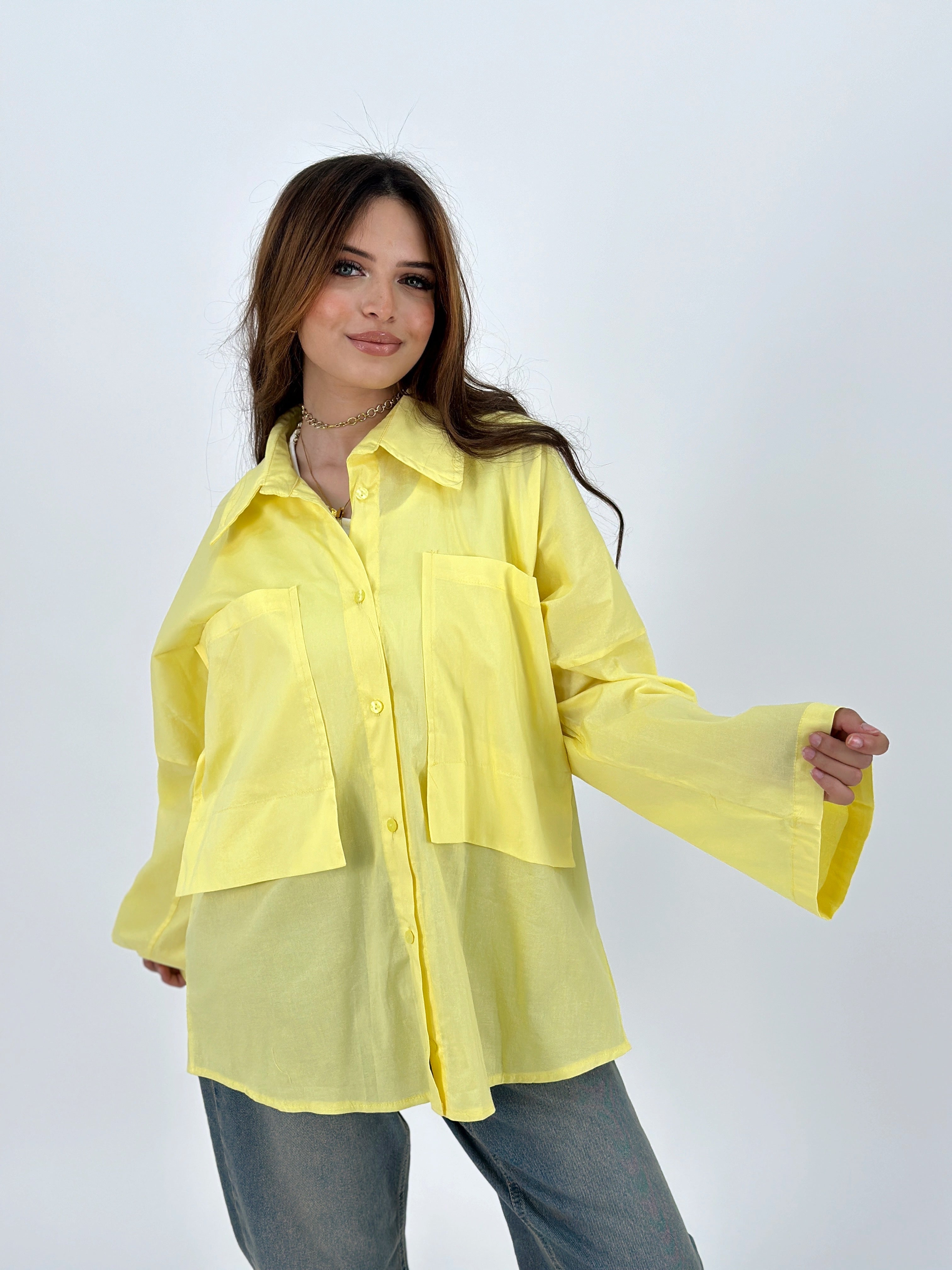 Oversized Pockets Shirt Pale Yellow