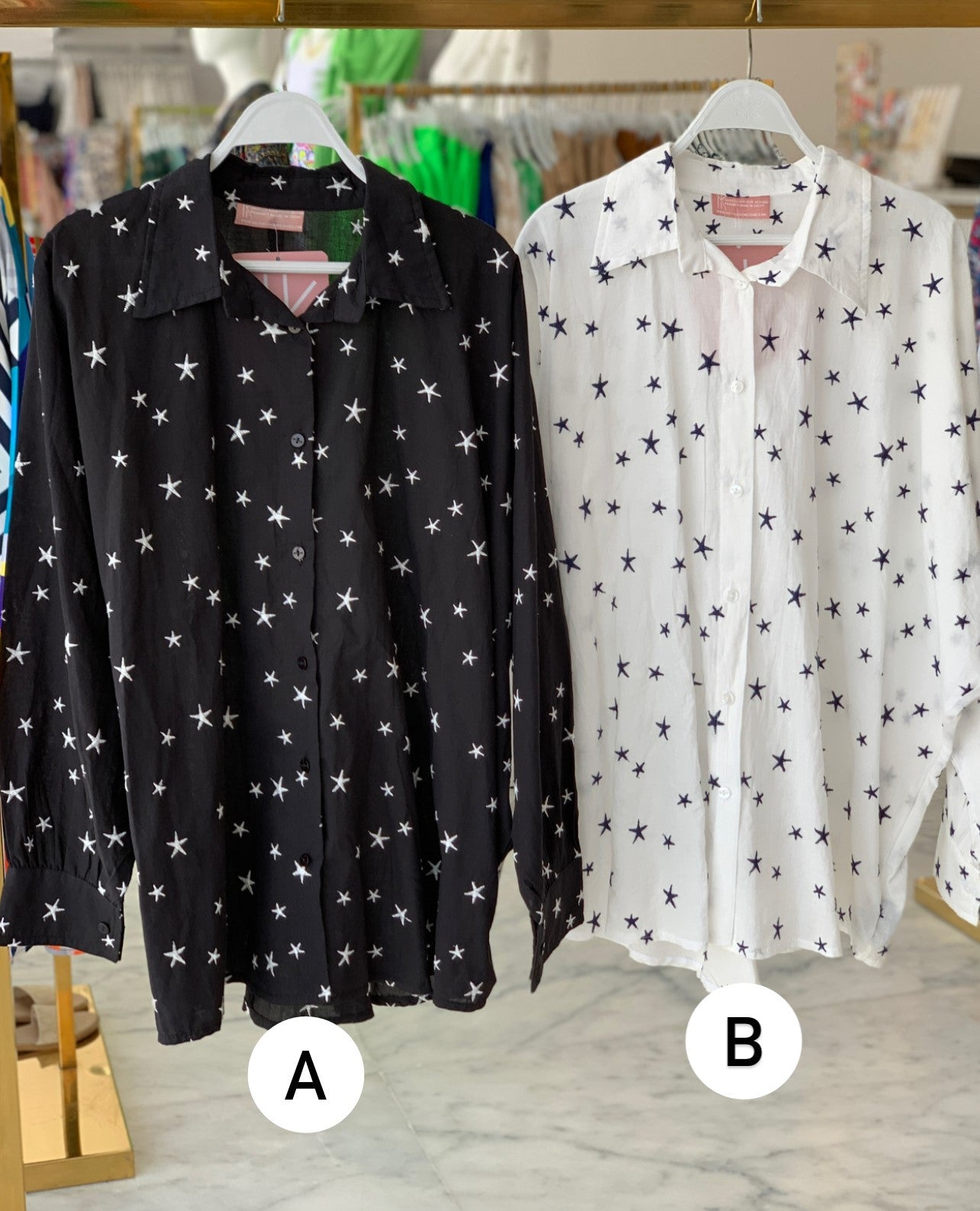 Embroidered Oversized Shirt Big Star Cream