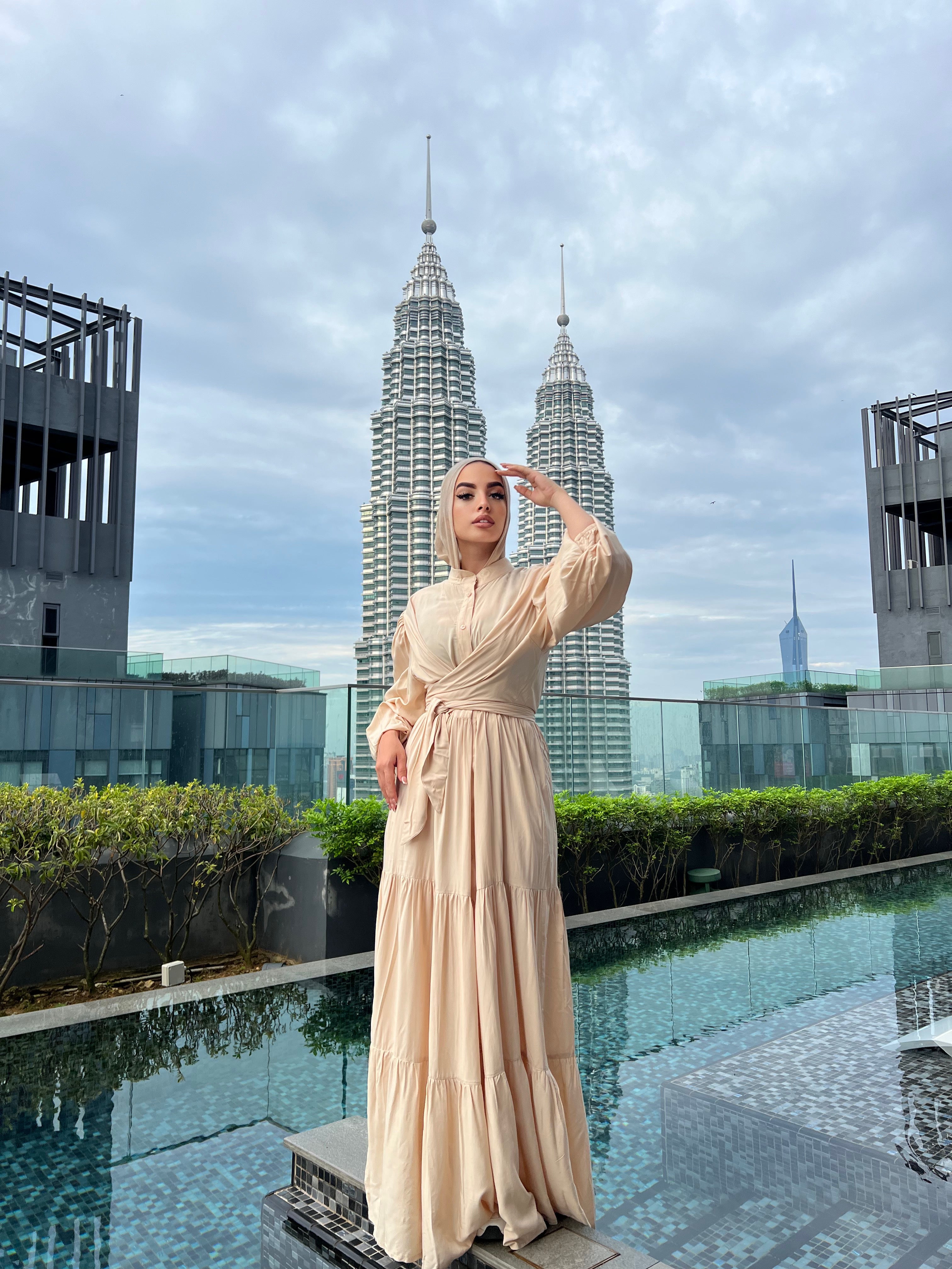 Layered Wrap Dress Oatmeal