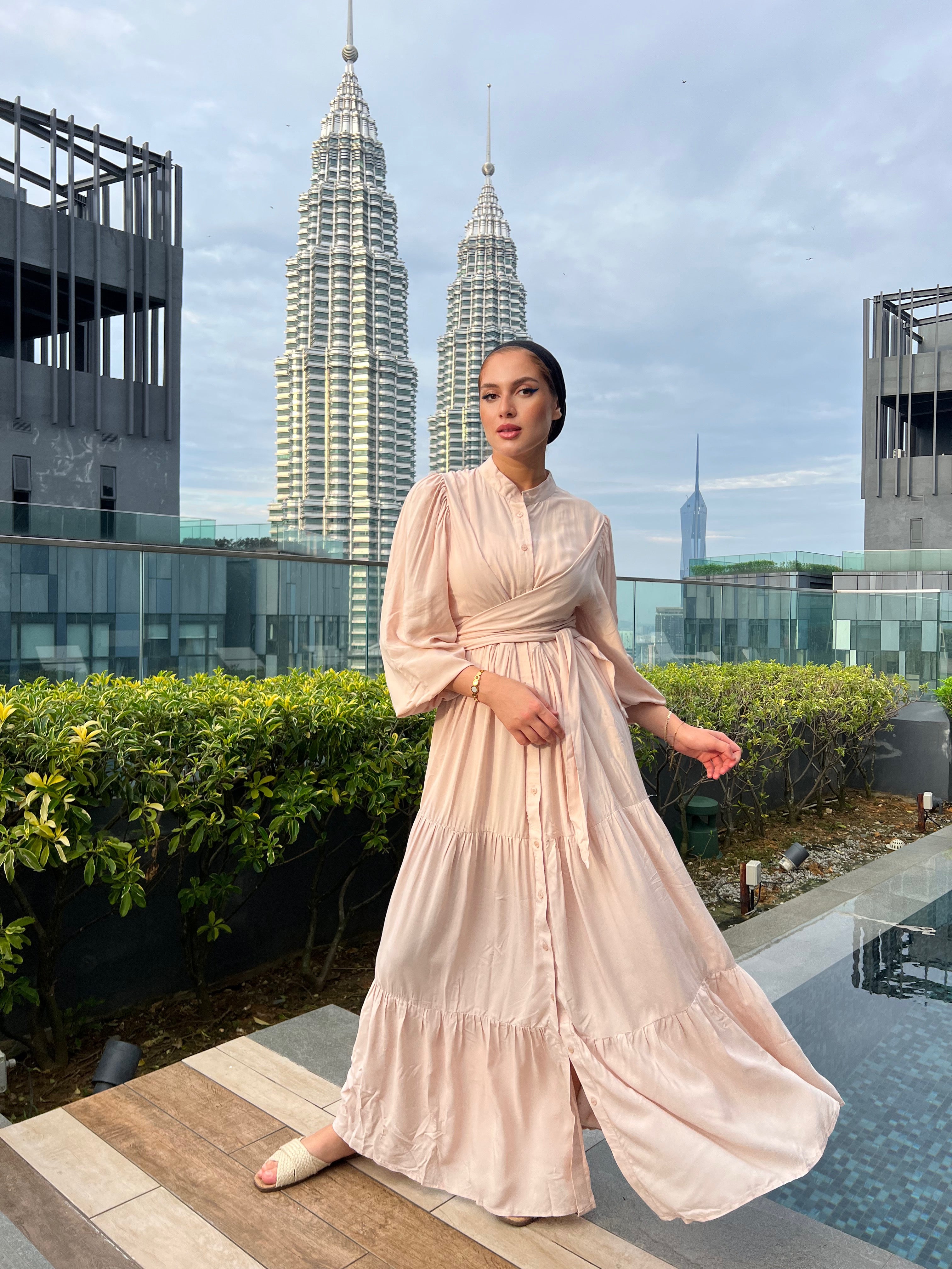 Layered Wrap Dress Oatmeal