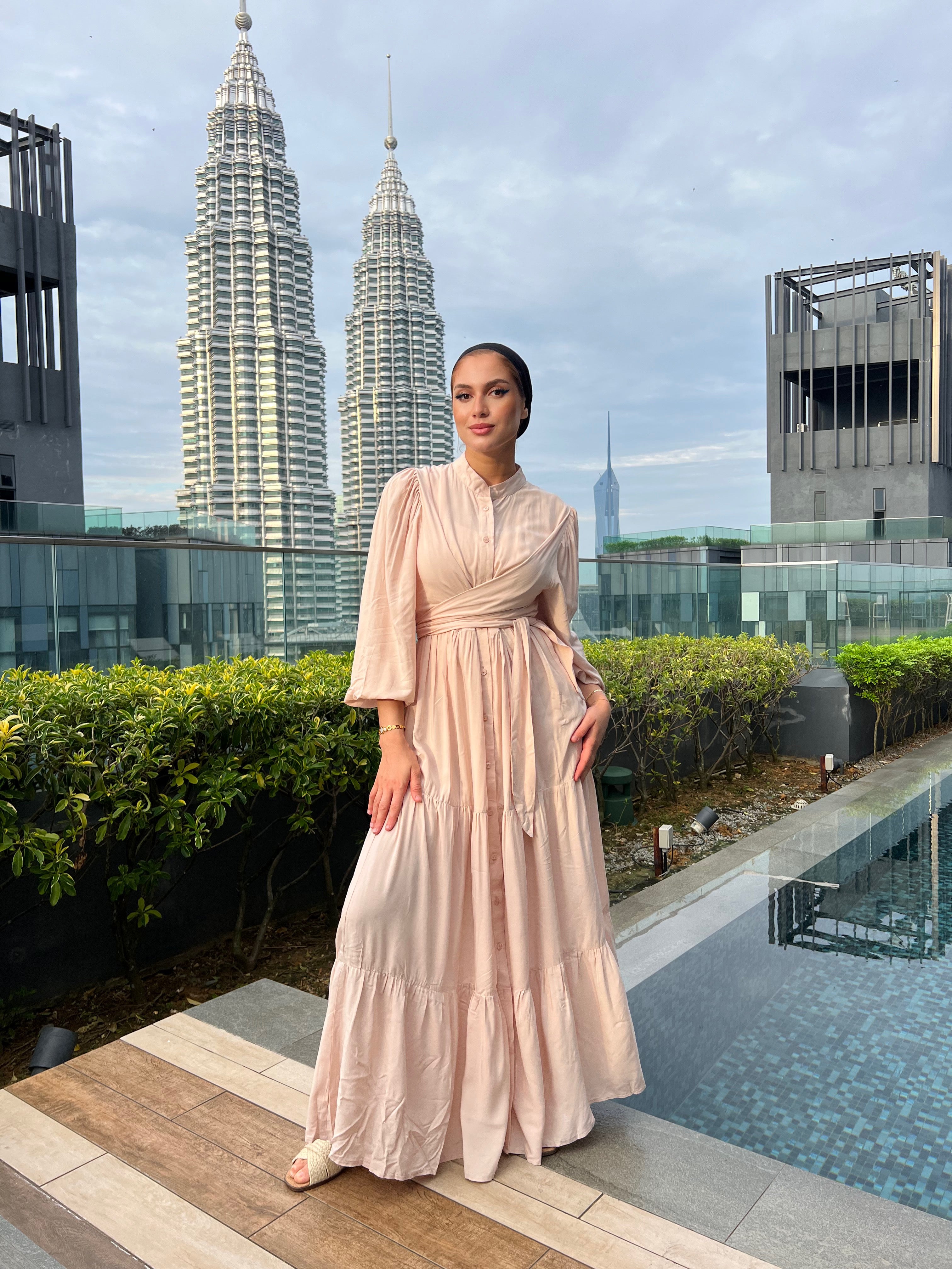 Layered Wrap Dress Oatmeal