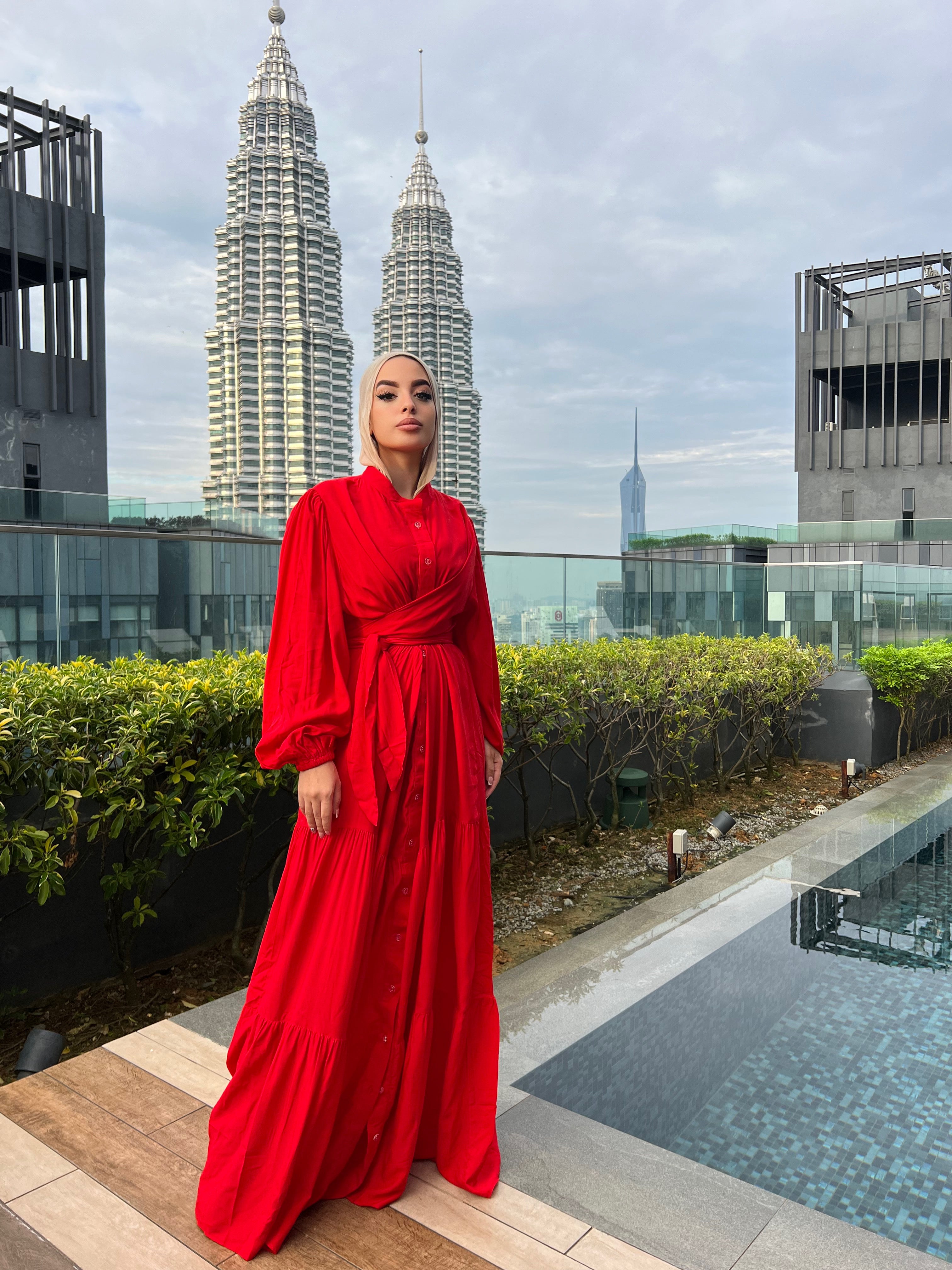 Layered Wrap Dress Cherry