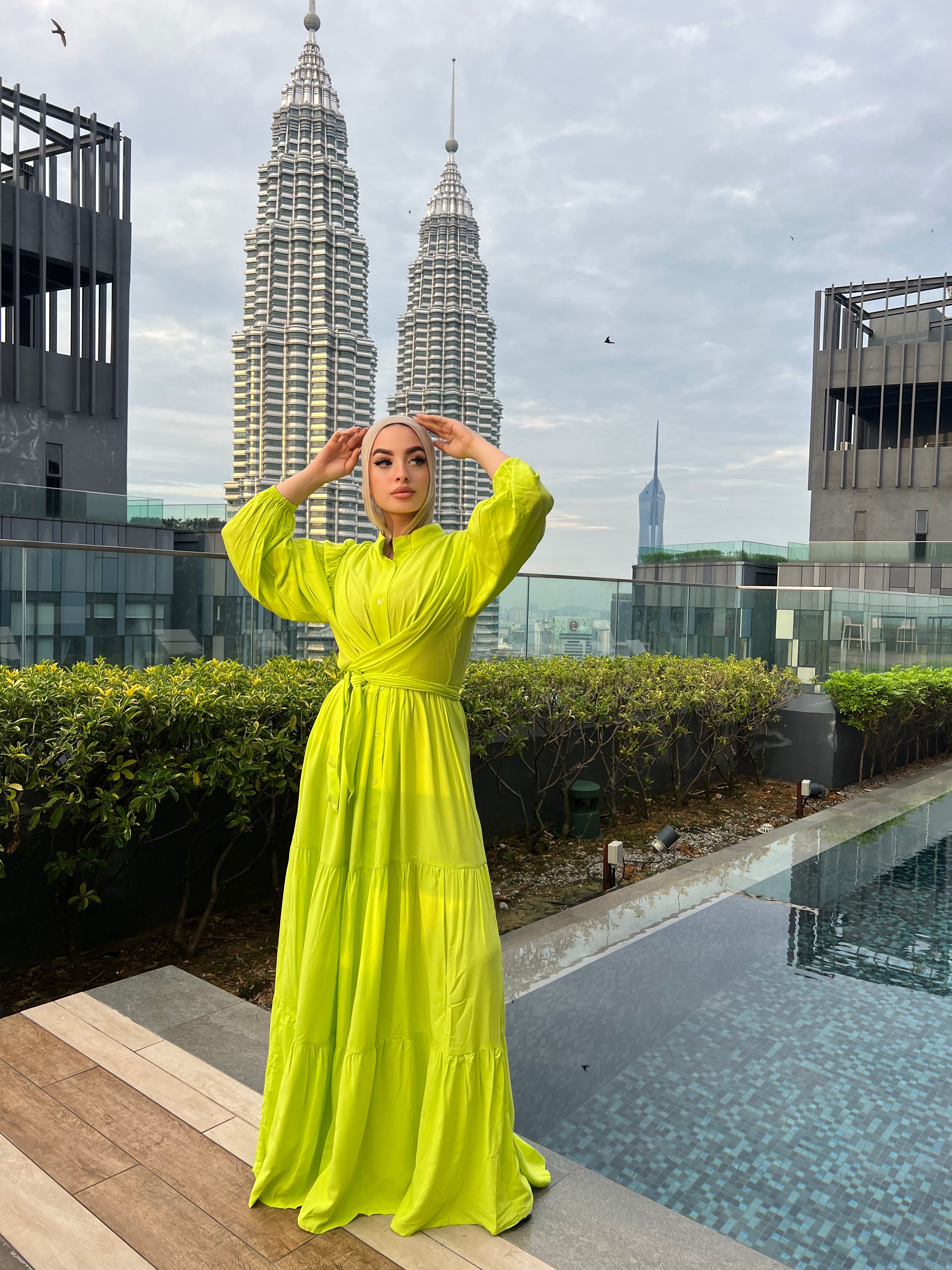 Layered Wrap Dress Electric Lemon