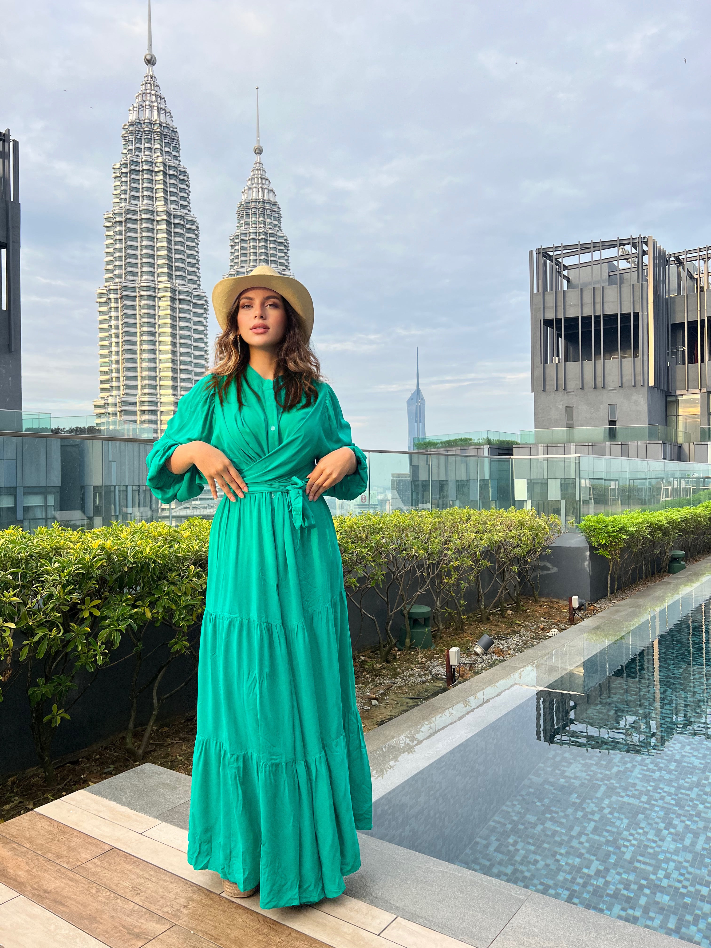 Layered Wrap Dress Seafoam Green