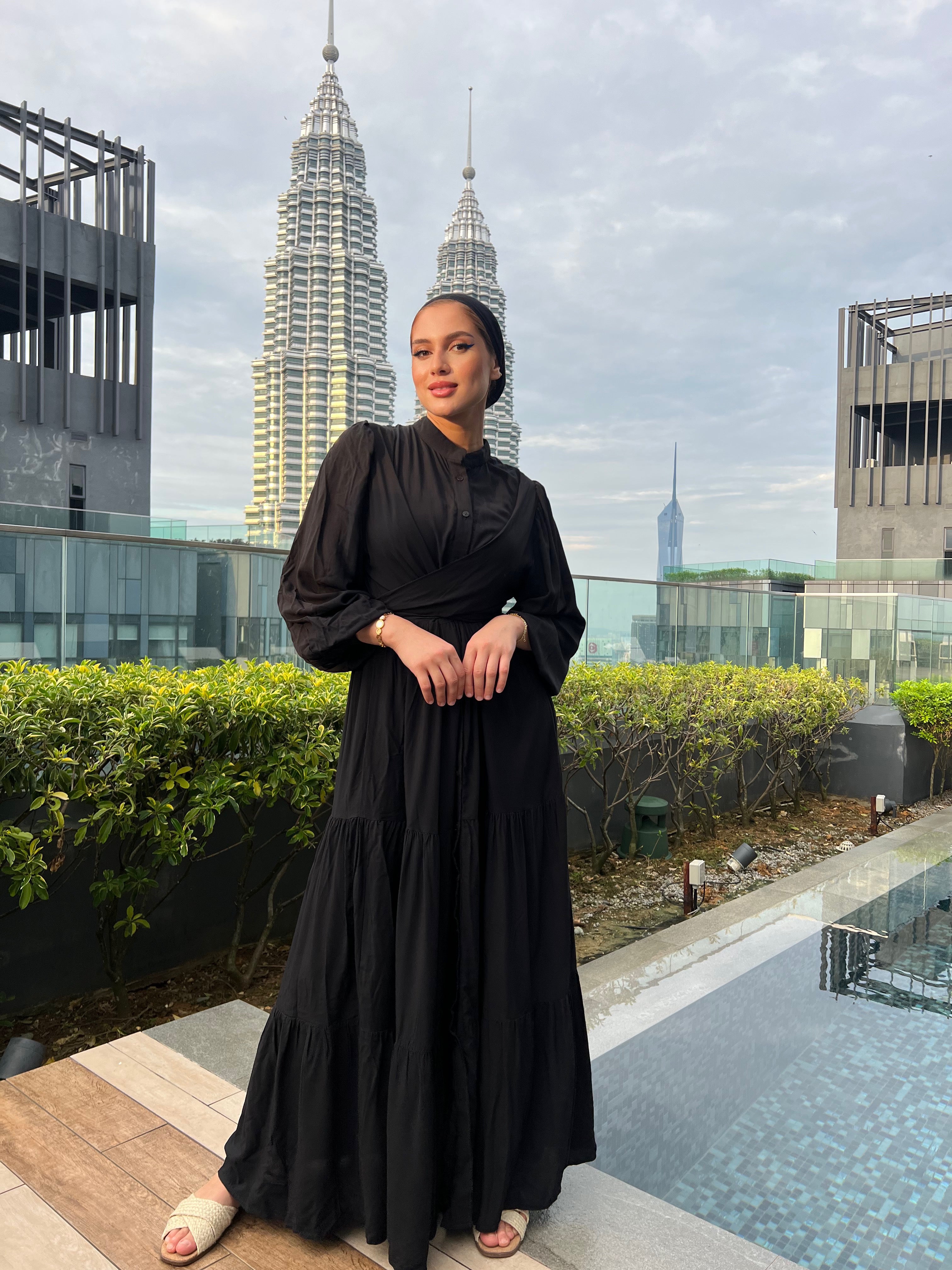 Layered Wrap Dress  Black