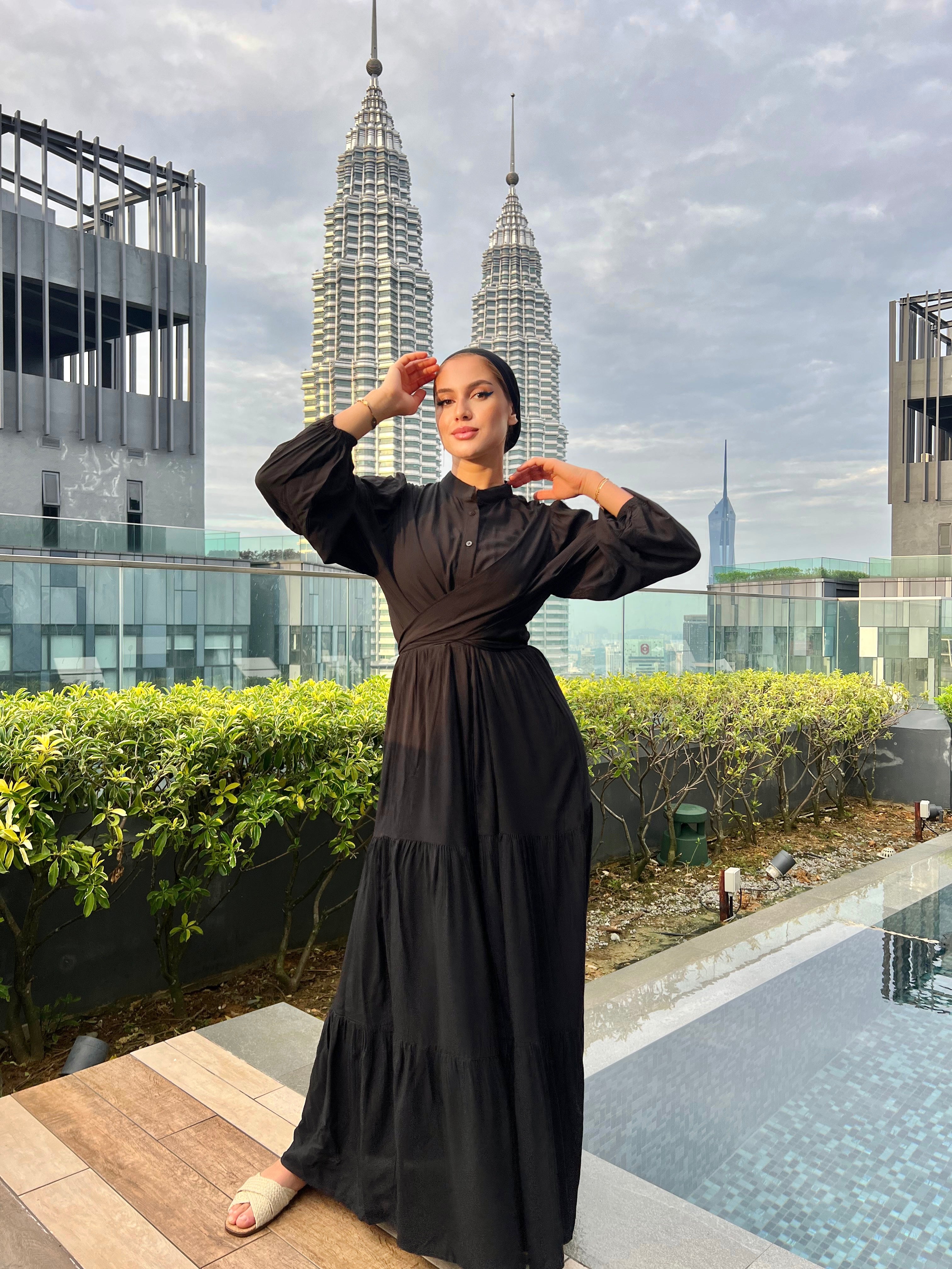 Layered Wrap Dress  Black