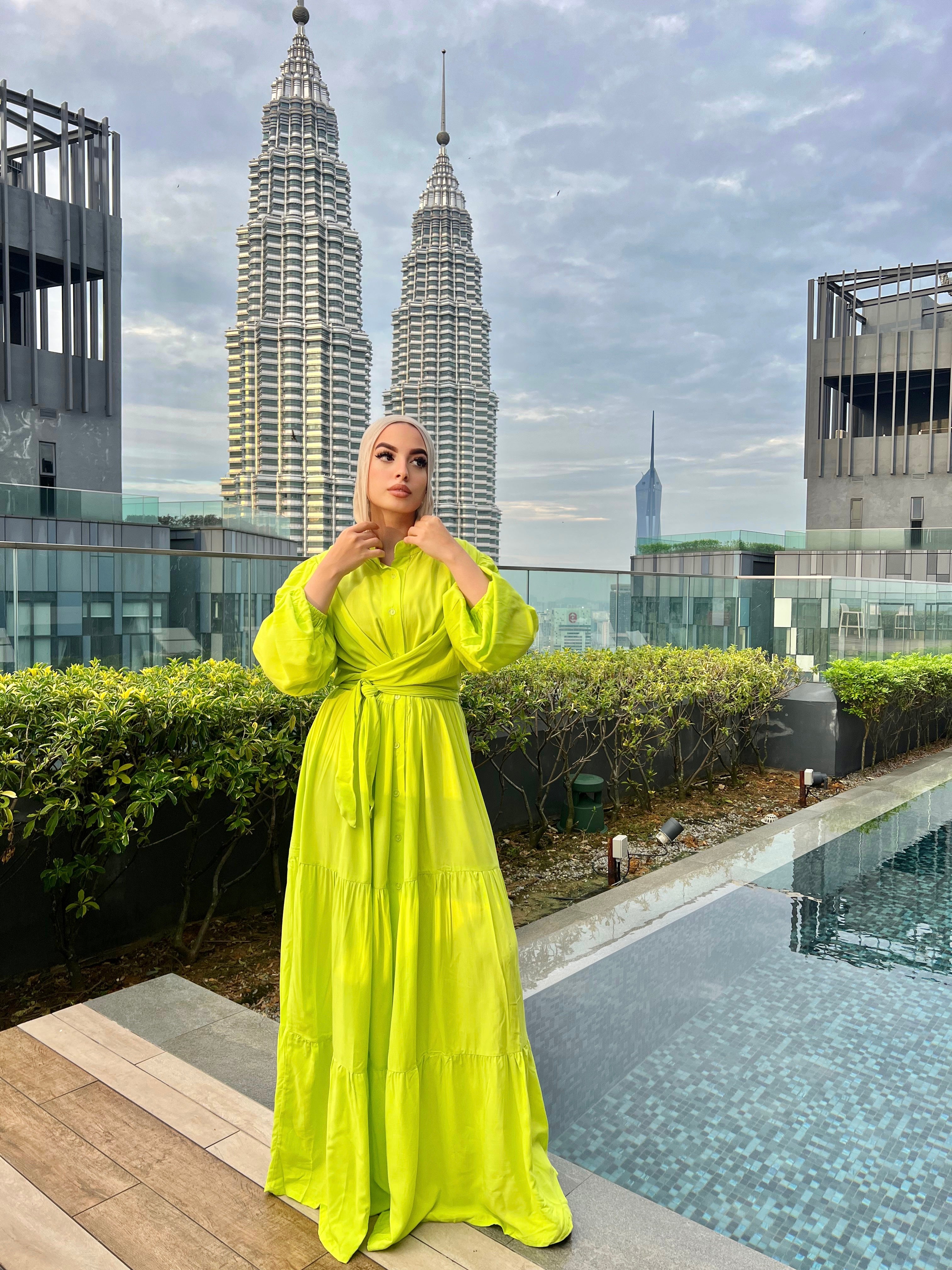 Layered Wrap Dress Electric Lemon