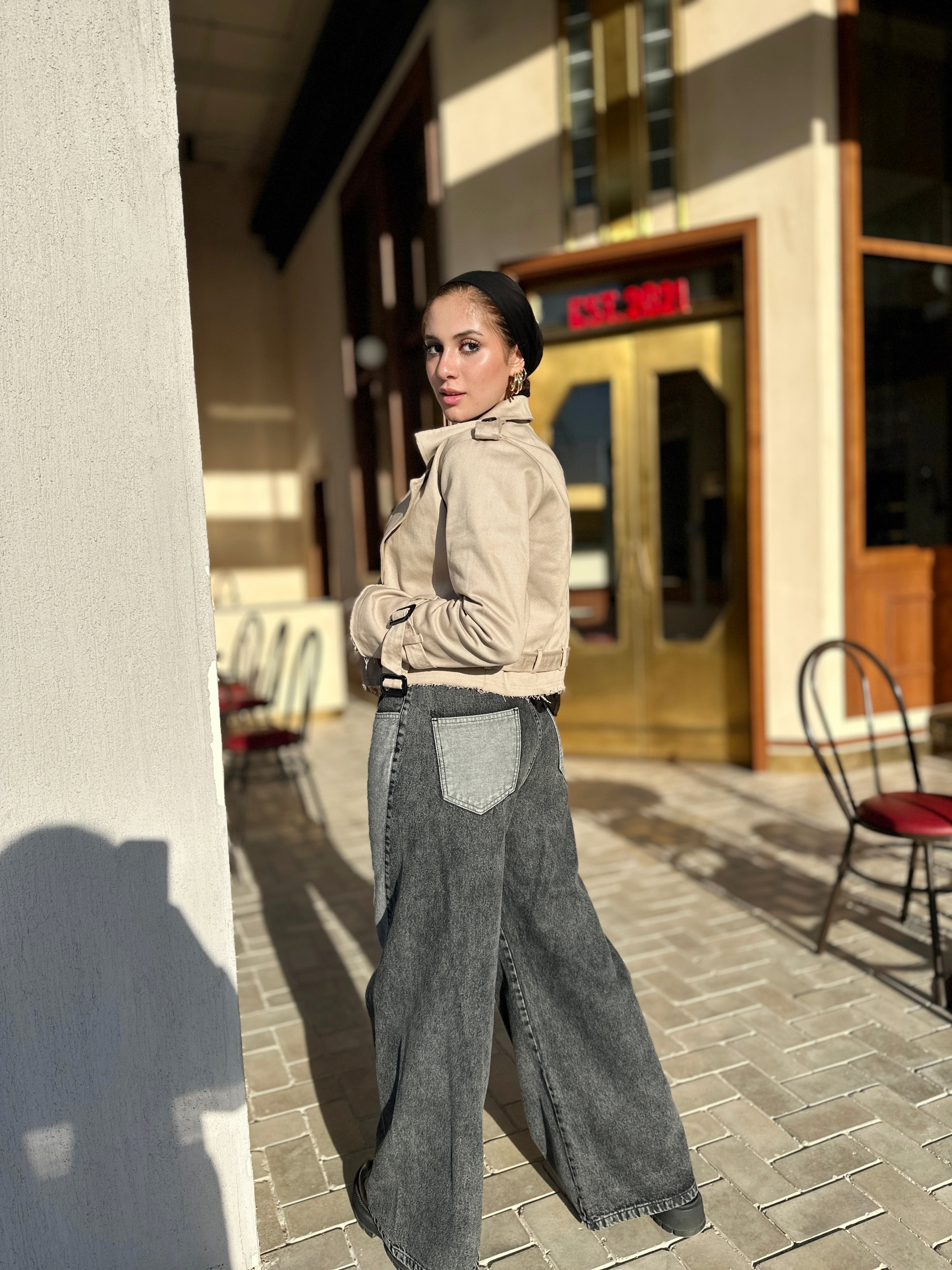 Raw Cropped Trench Beige