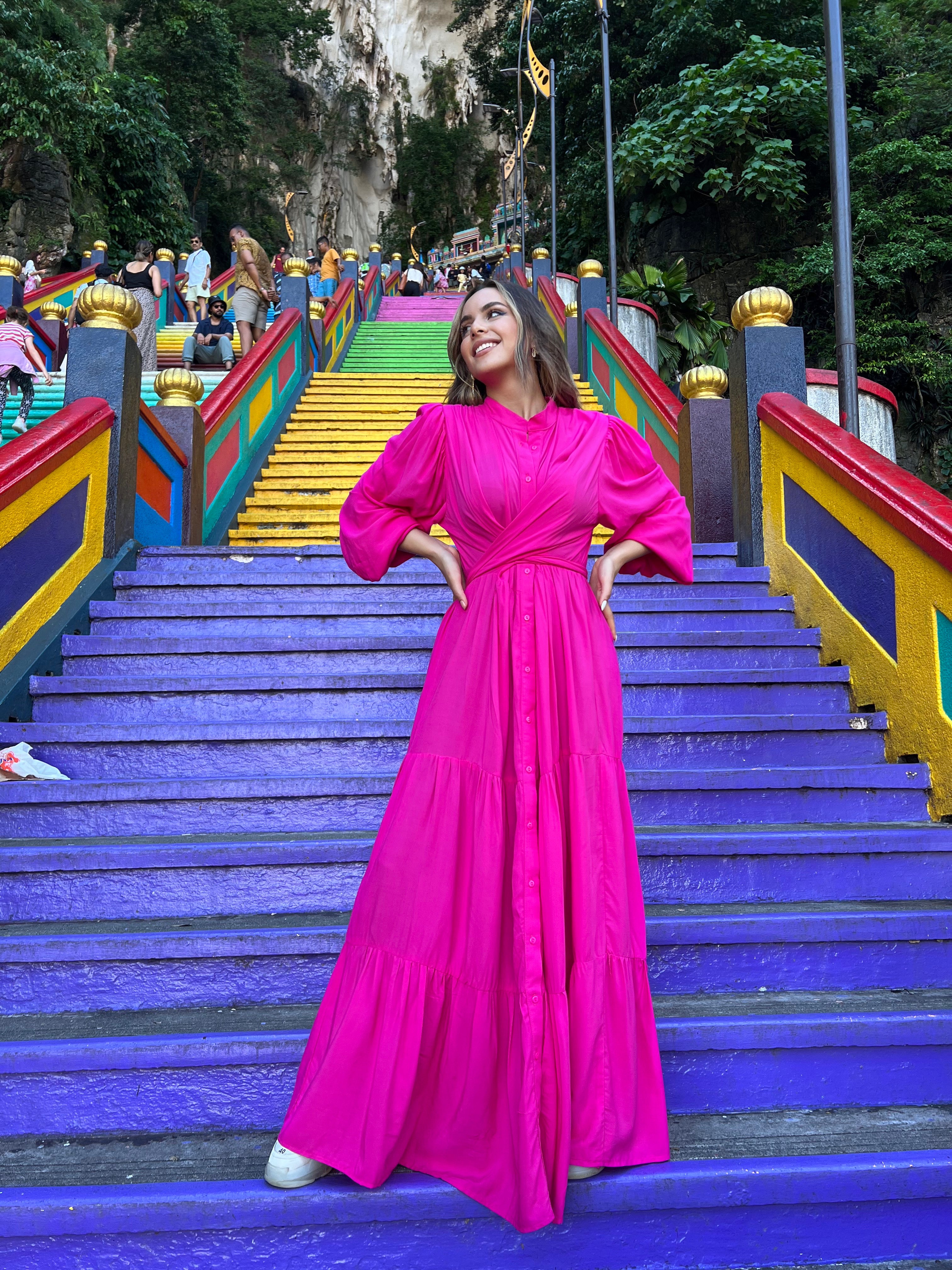 Layered Wrap Dress Fuchsia