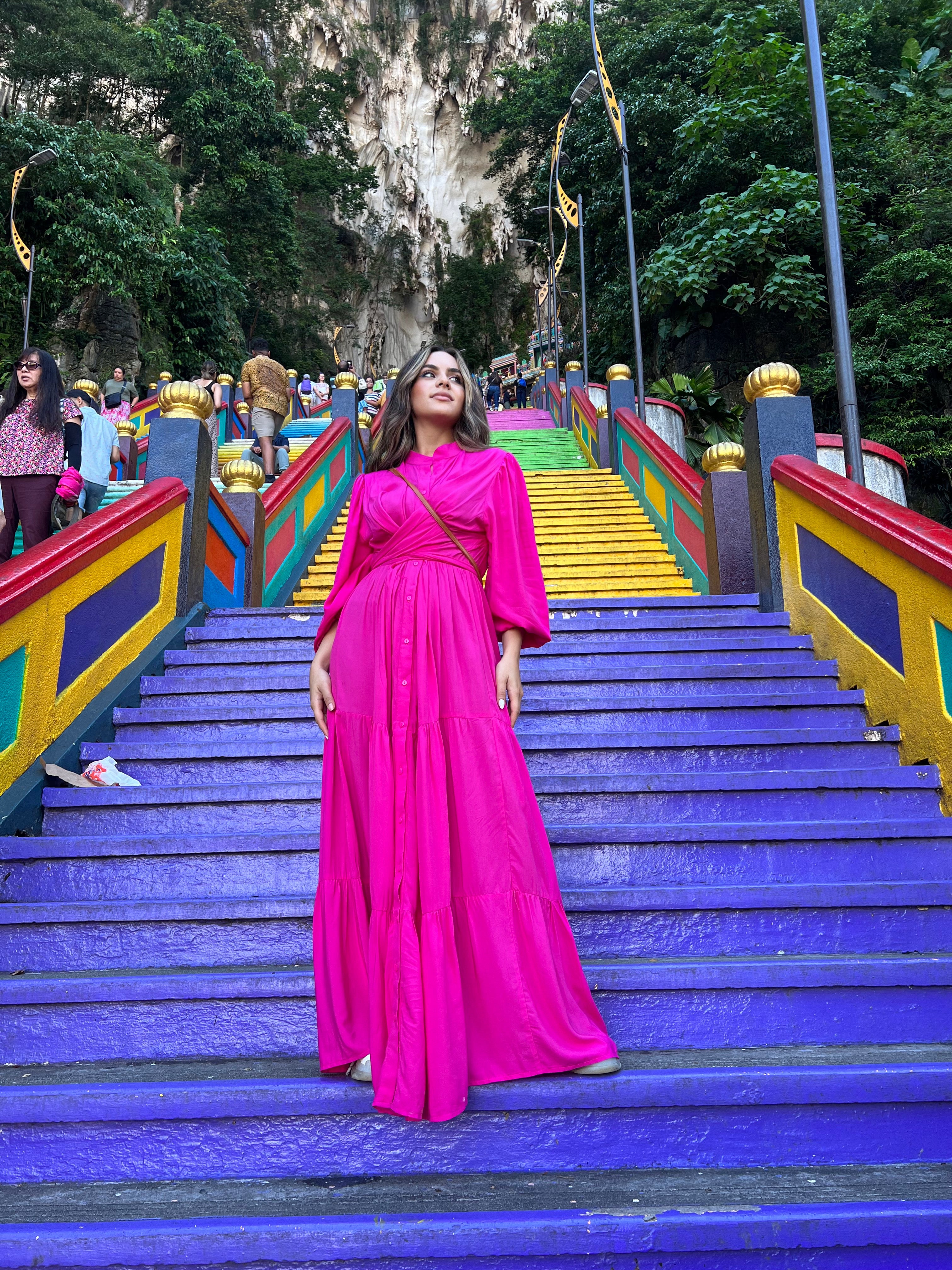Layered Wrap Dress Fuchsia