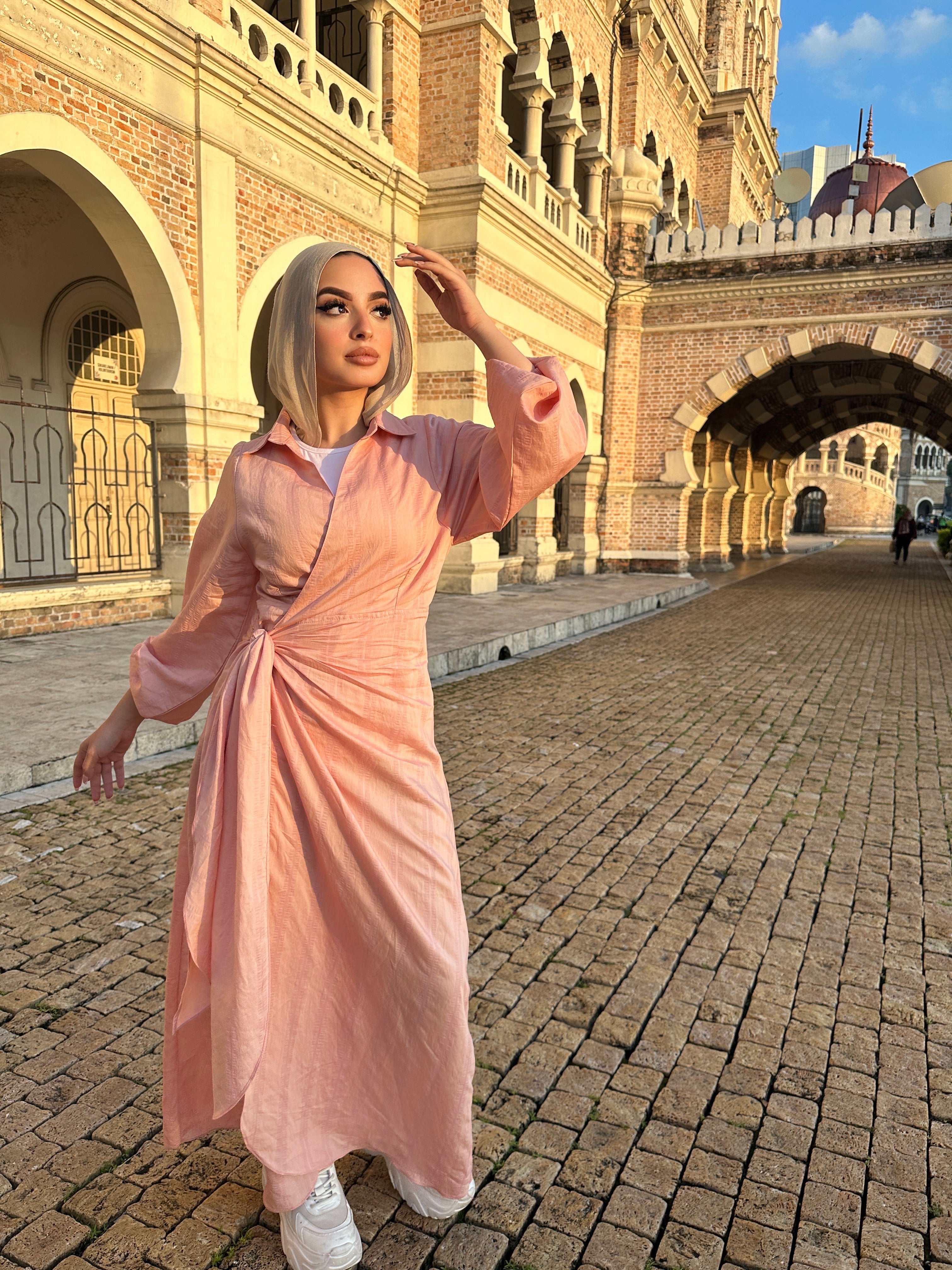 Wrap It dress Stripy Nude Pink