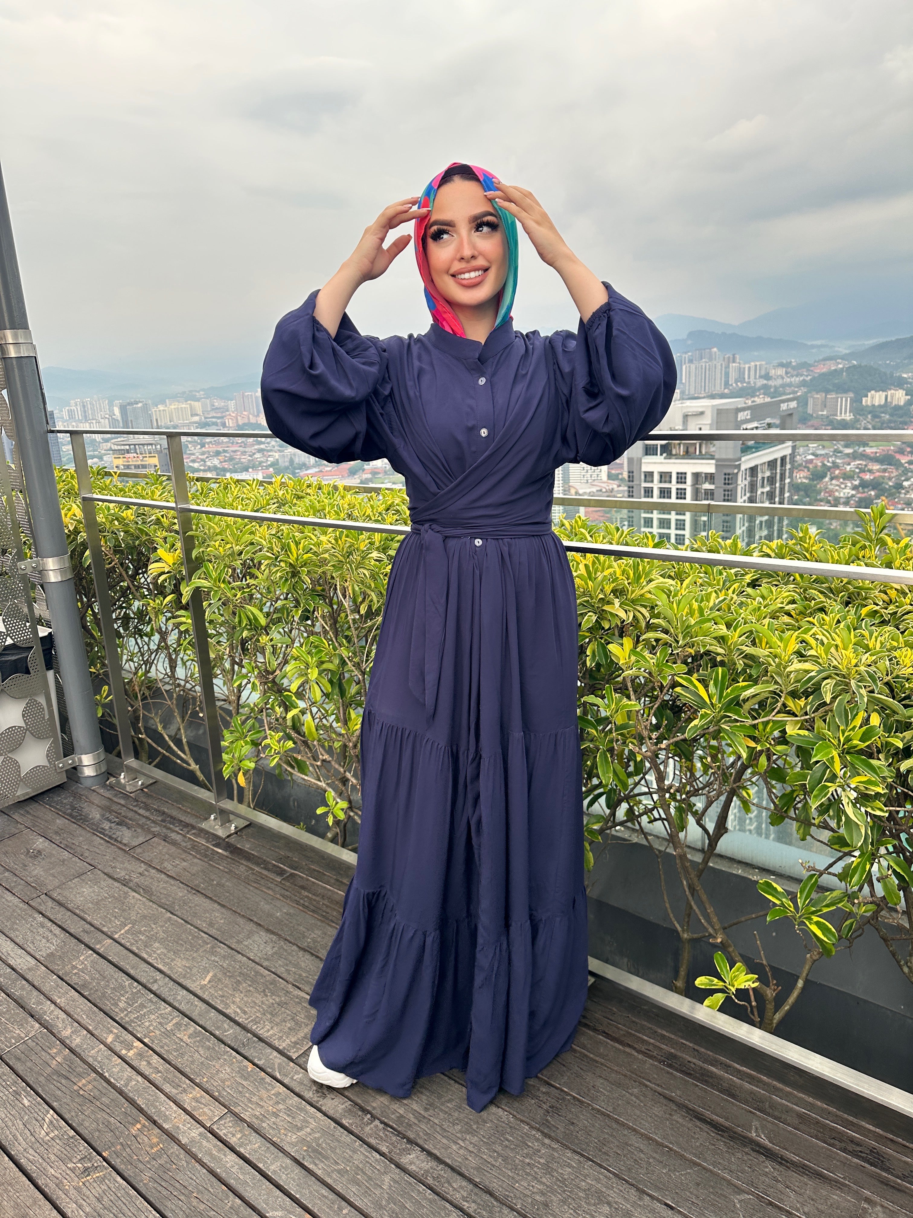 Layered Wrap Dress Navy Blue