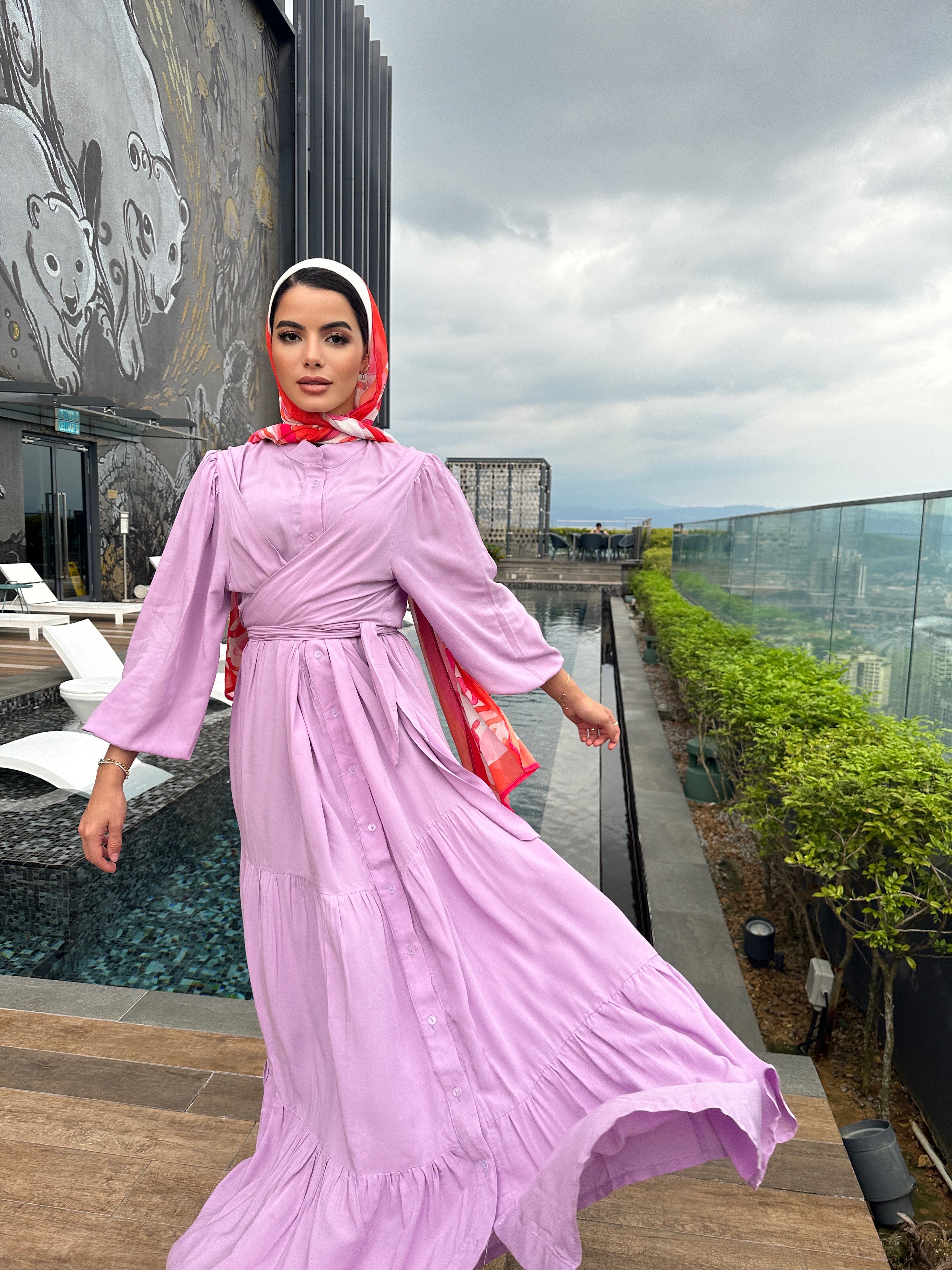 Layered Wrap Dress Lavender