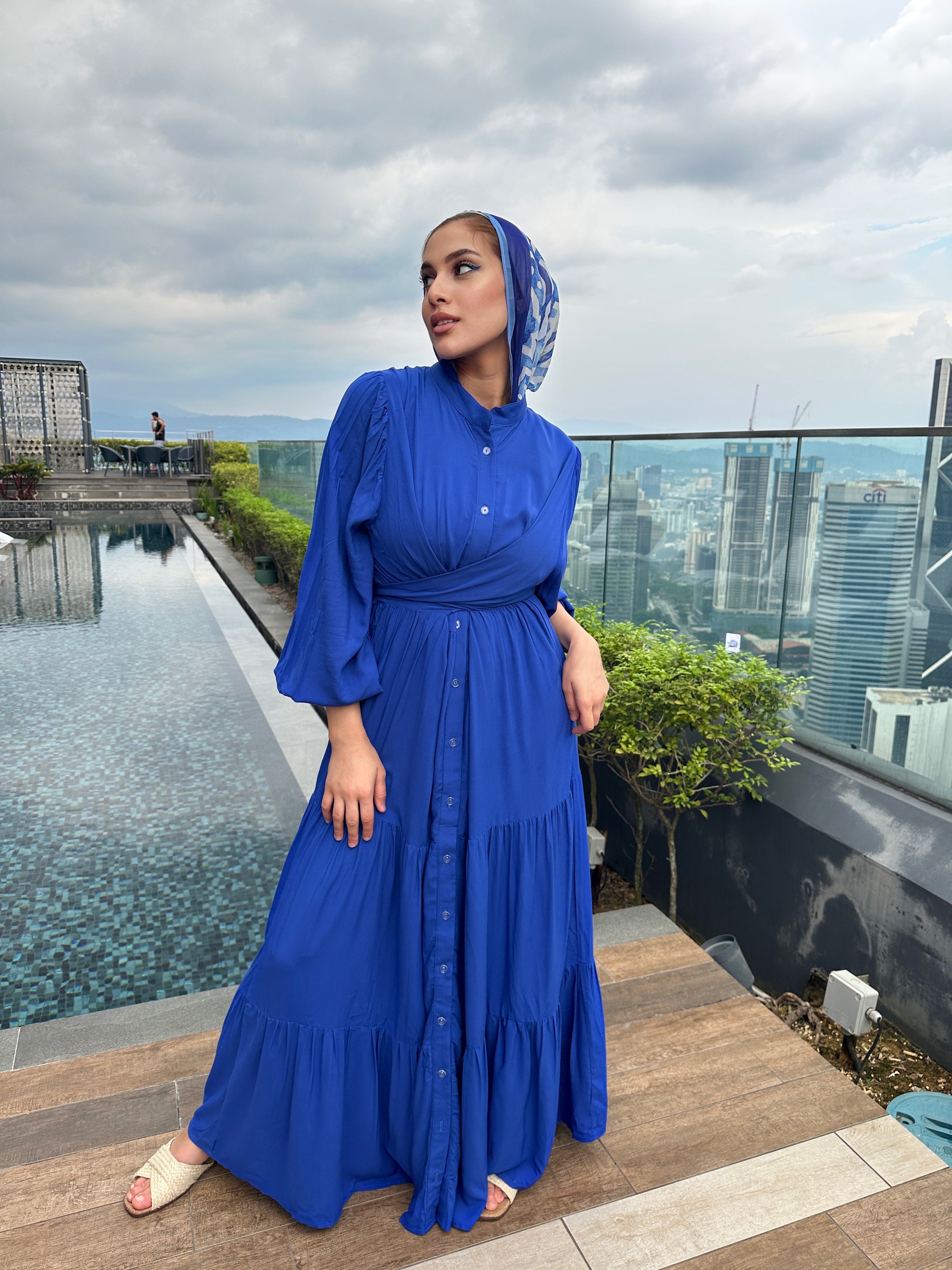 Layered Wrap Dress Royal Blue