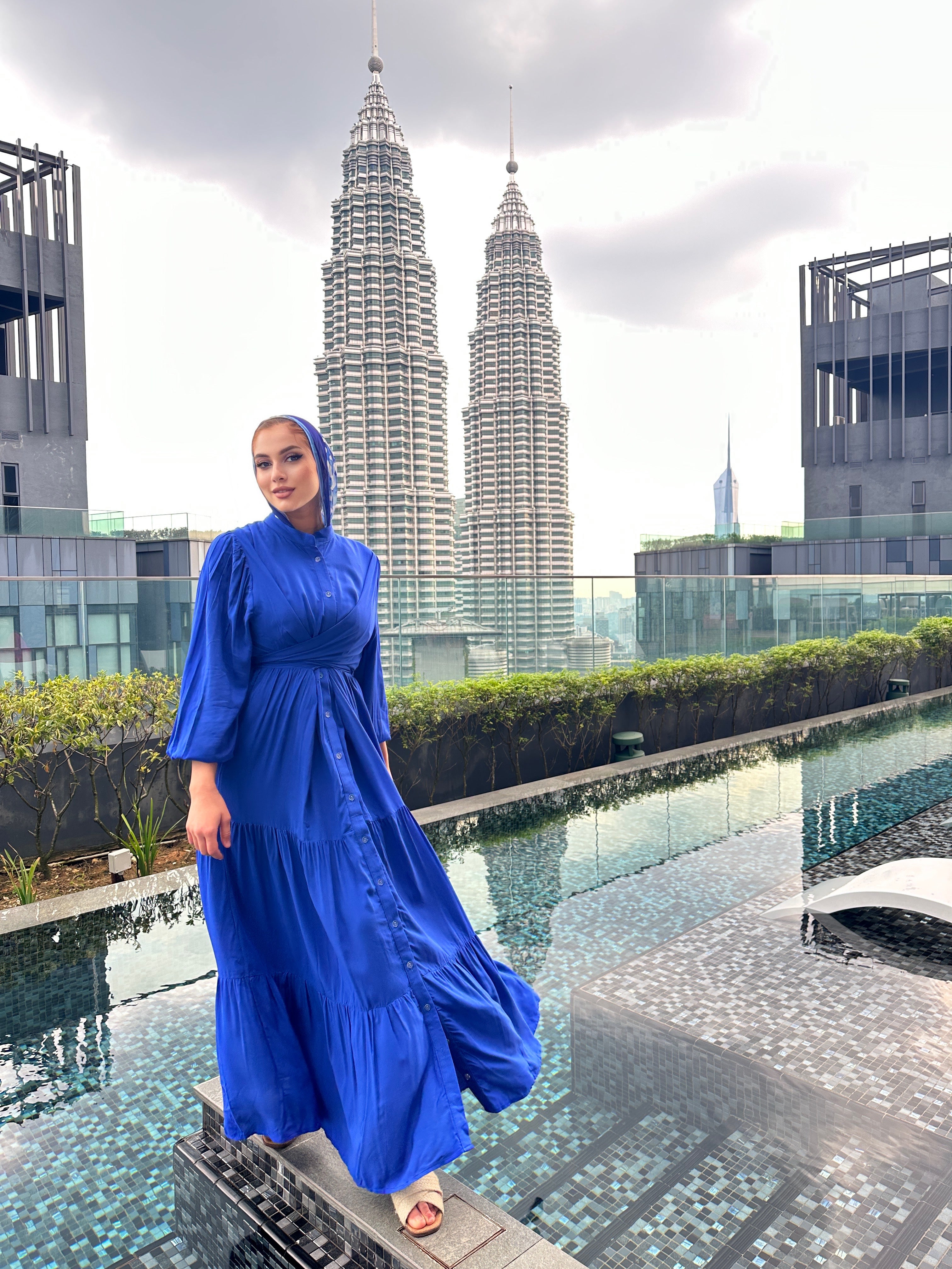 Layered Wrap Dress Royal Blue