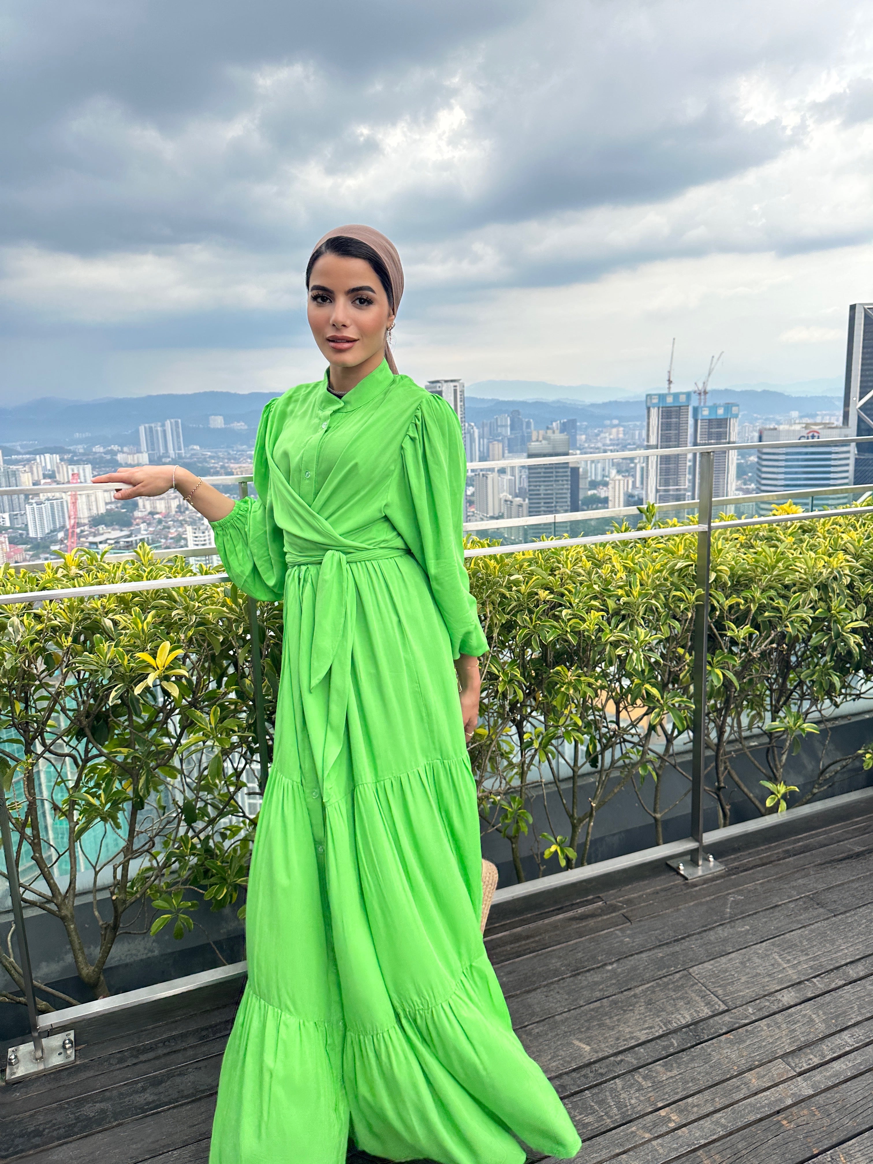 Layered Wrap Dress Army Green