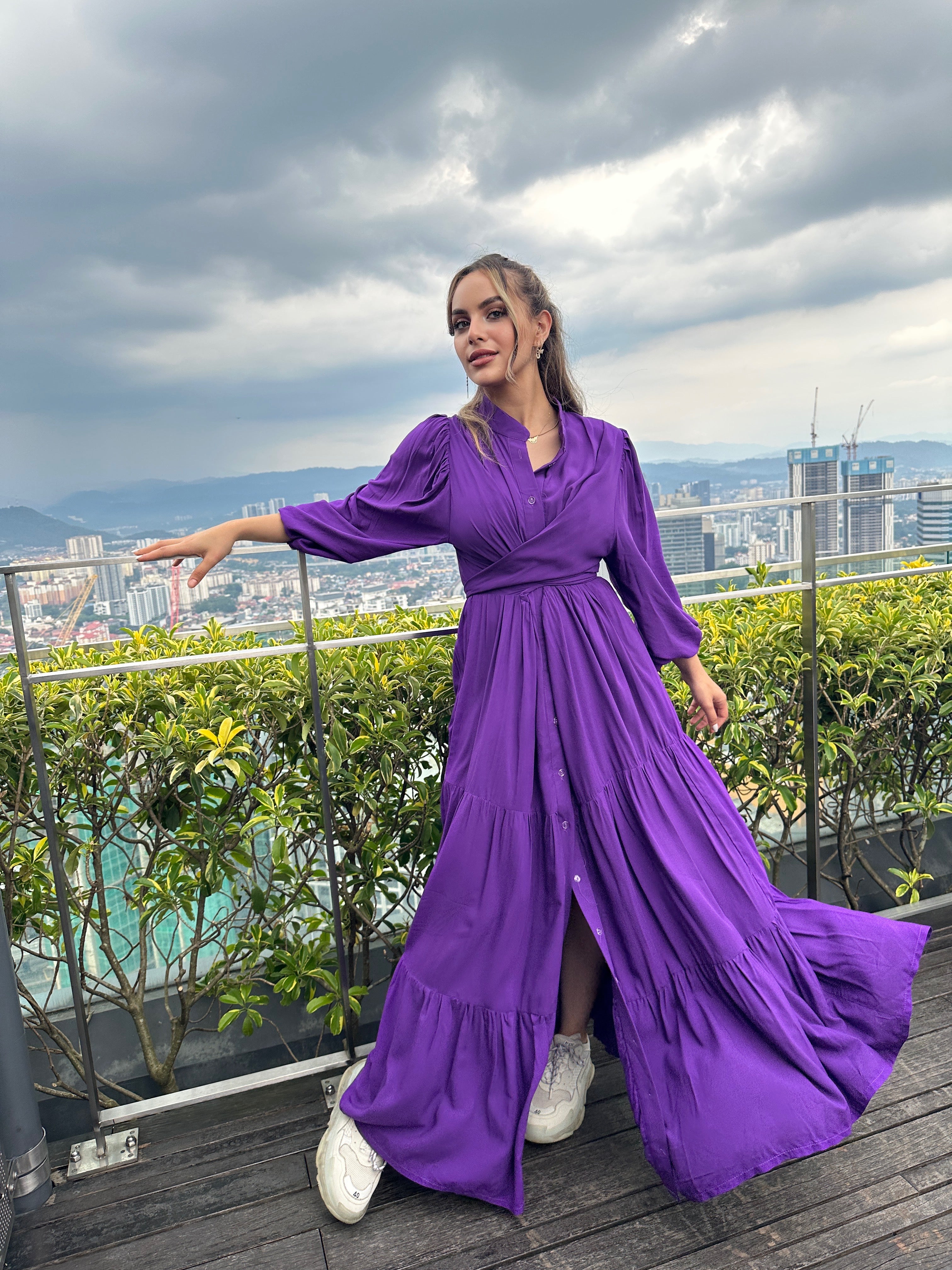 Layered Wrap Dress Taro Cream