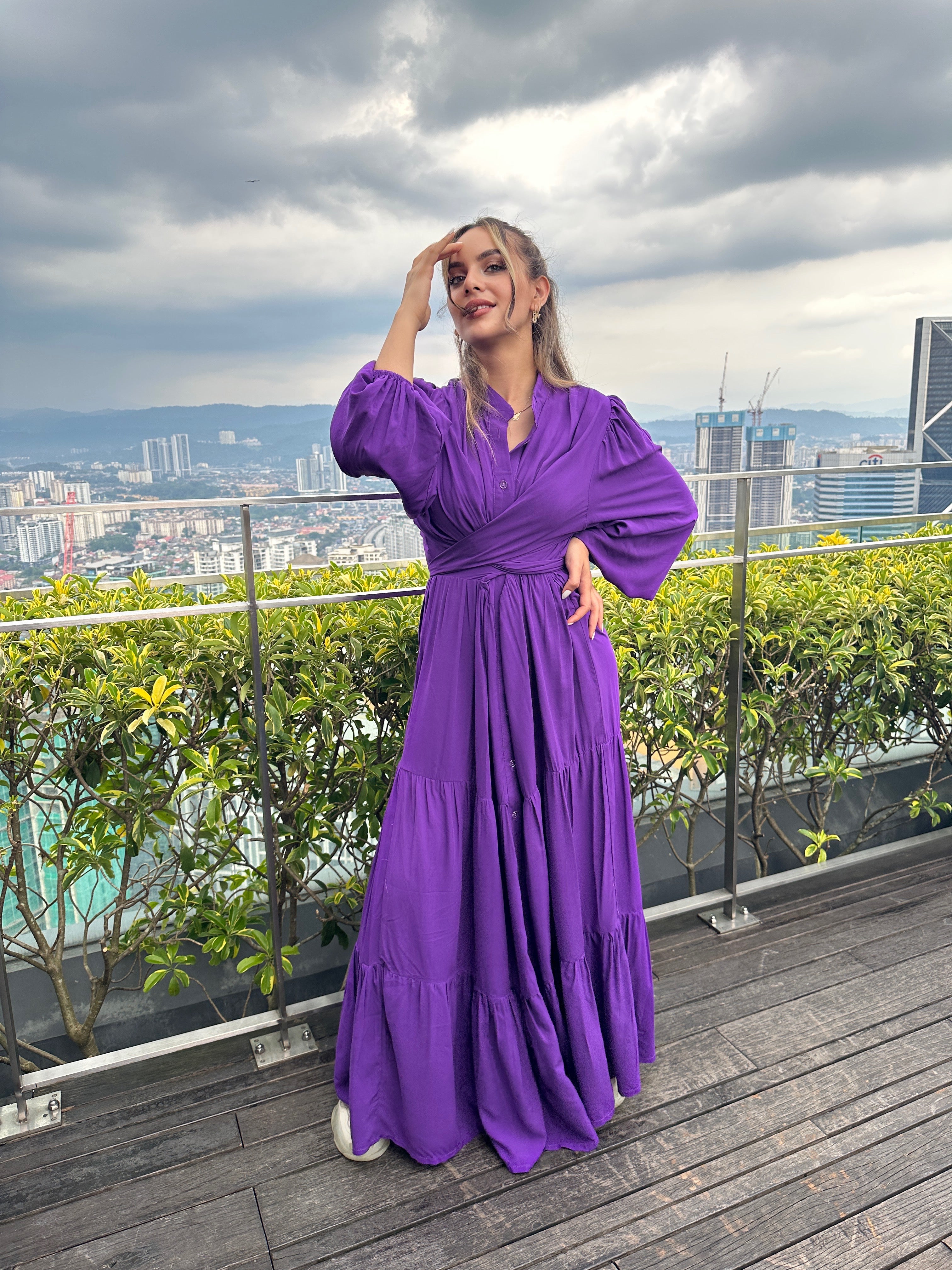 Layered Wrap Dress Taro Cream