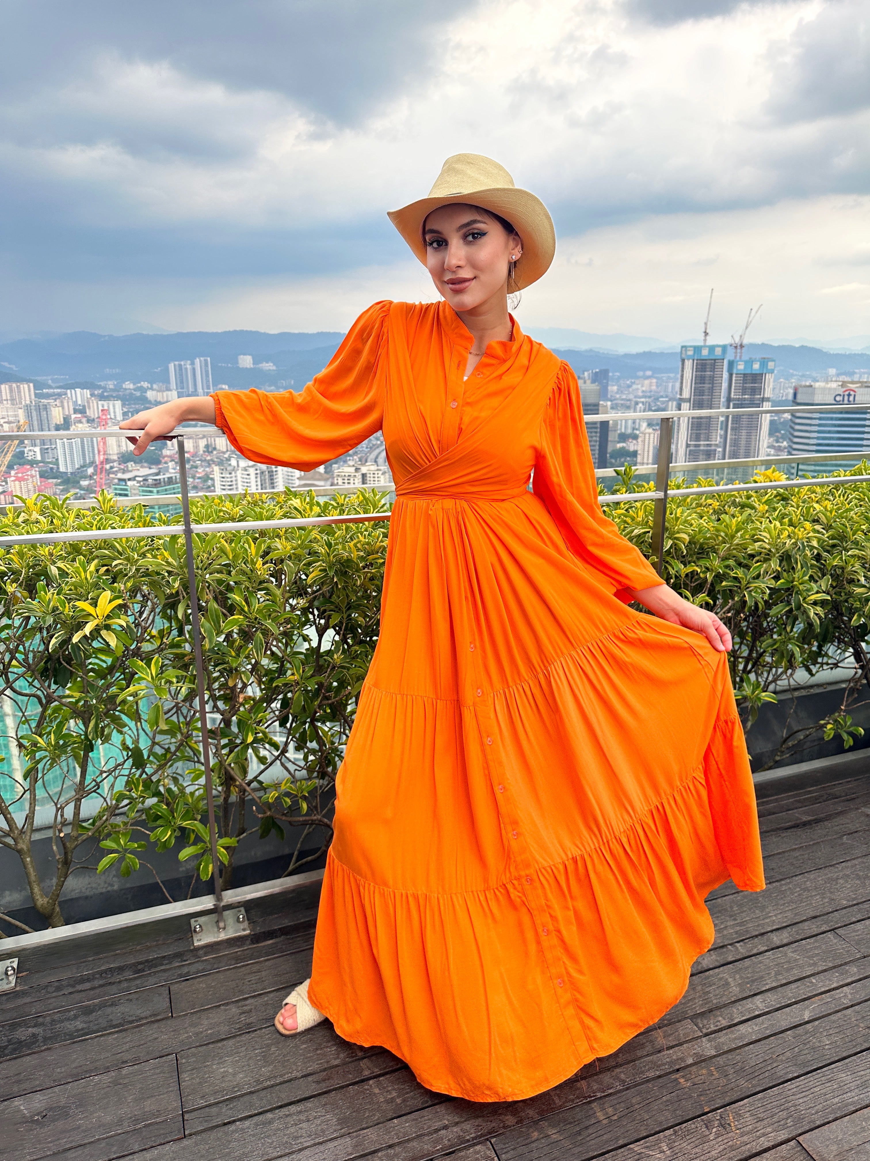 Layered Wrap Dress Orange