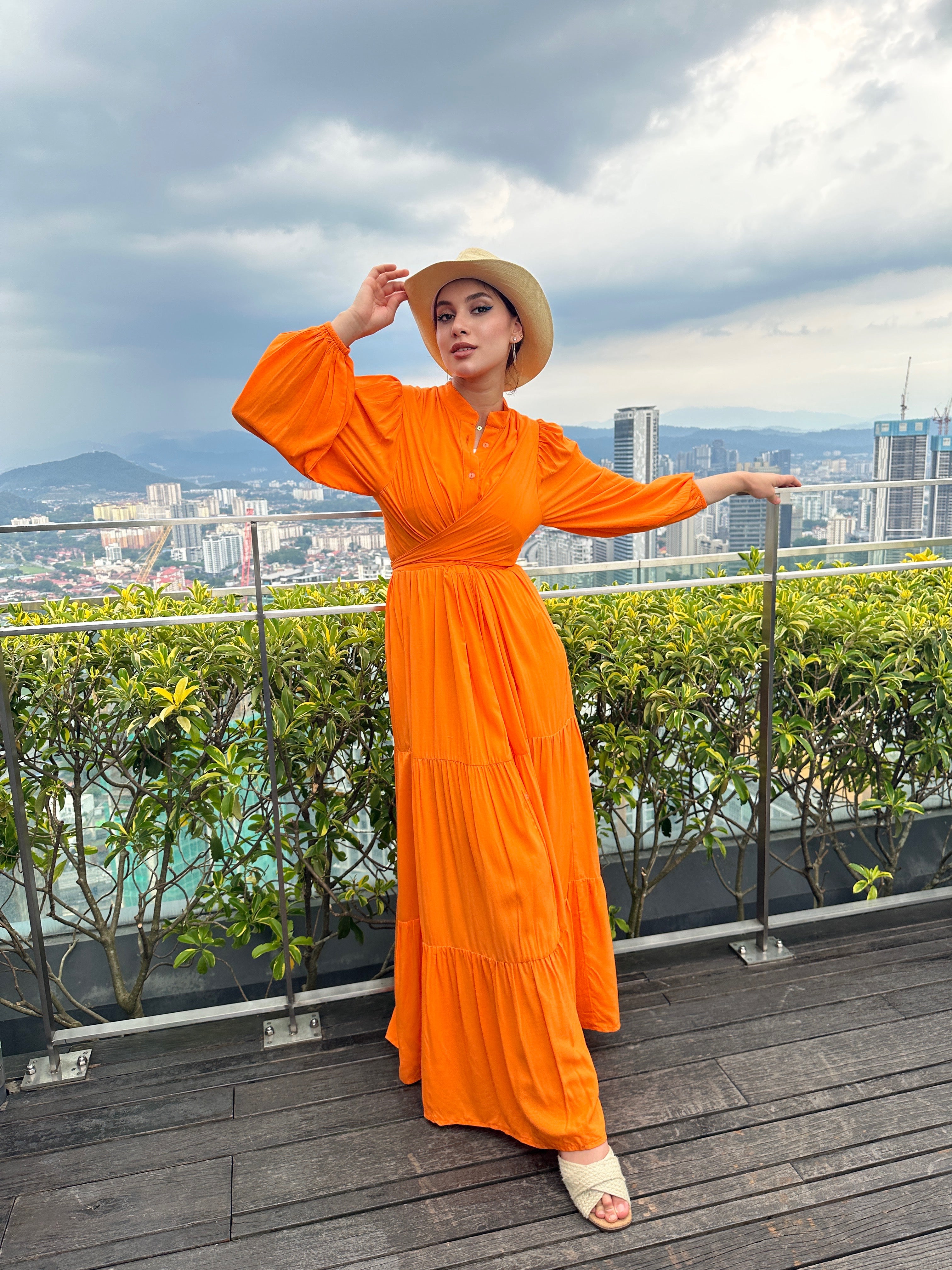 Layered Wrap Dress Orange