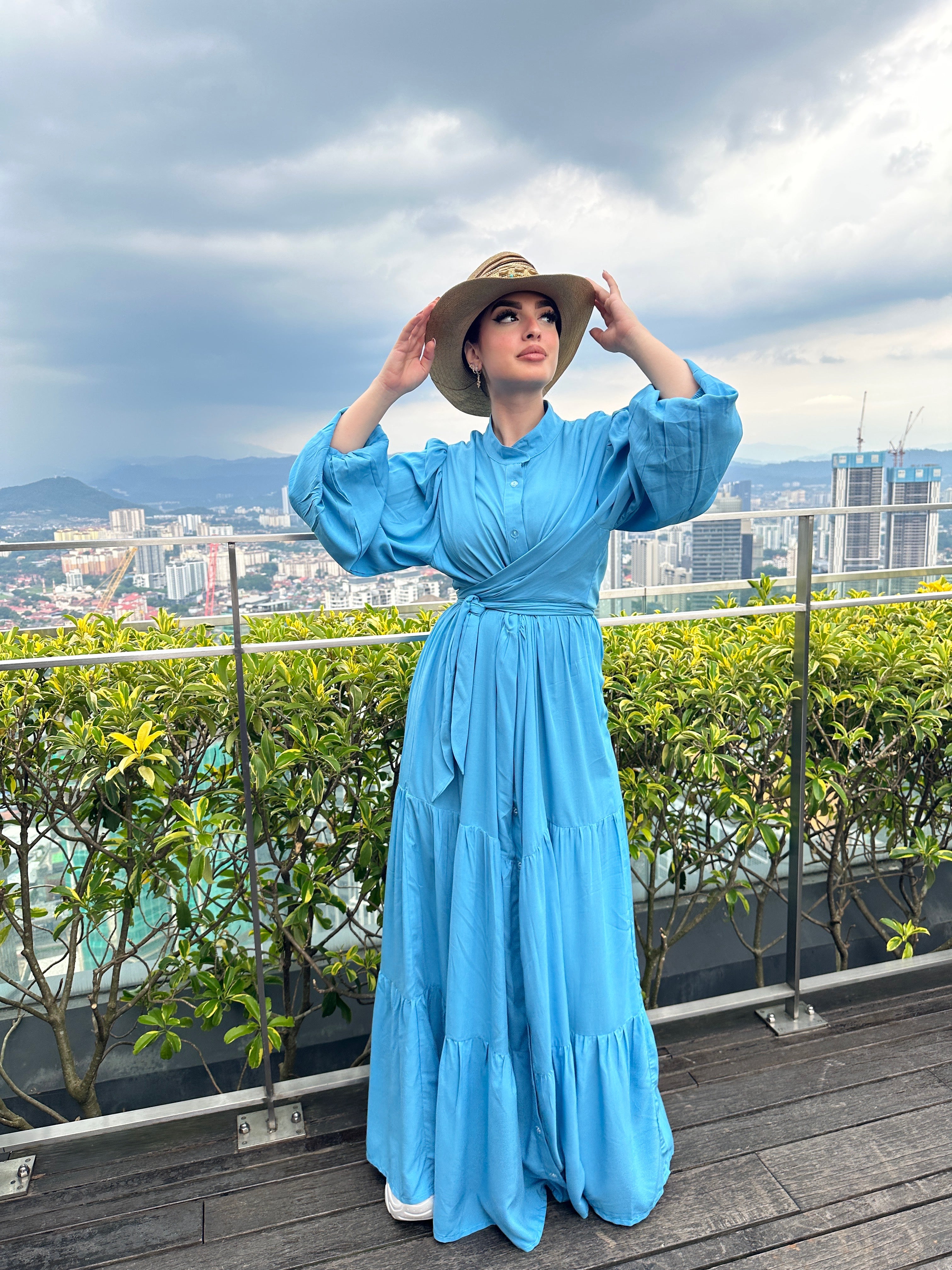 Layered Wrap Dress Baby Blue
