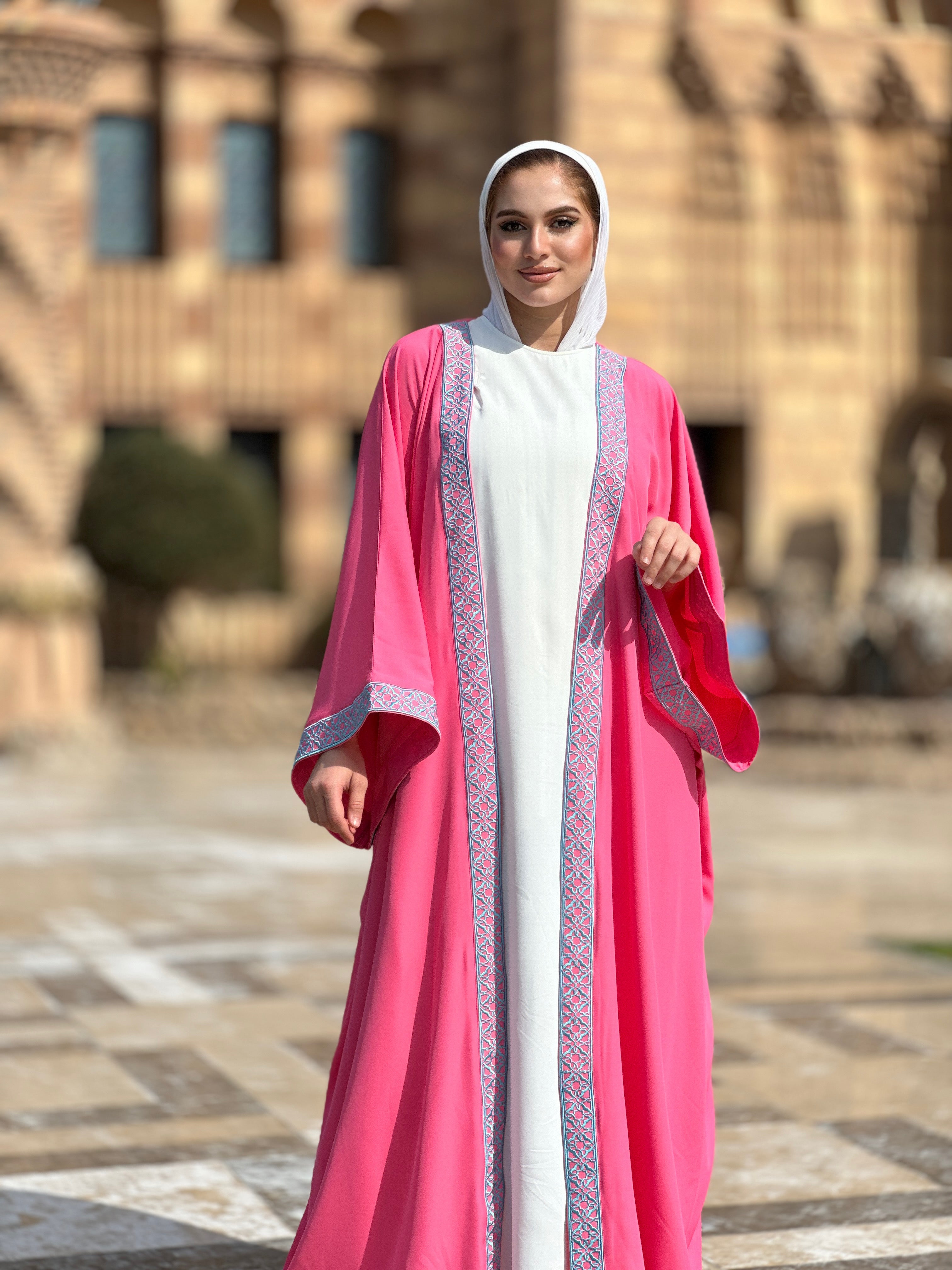 Embroidered Golden Queens Kaftan Pink