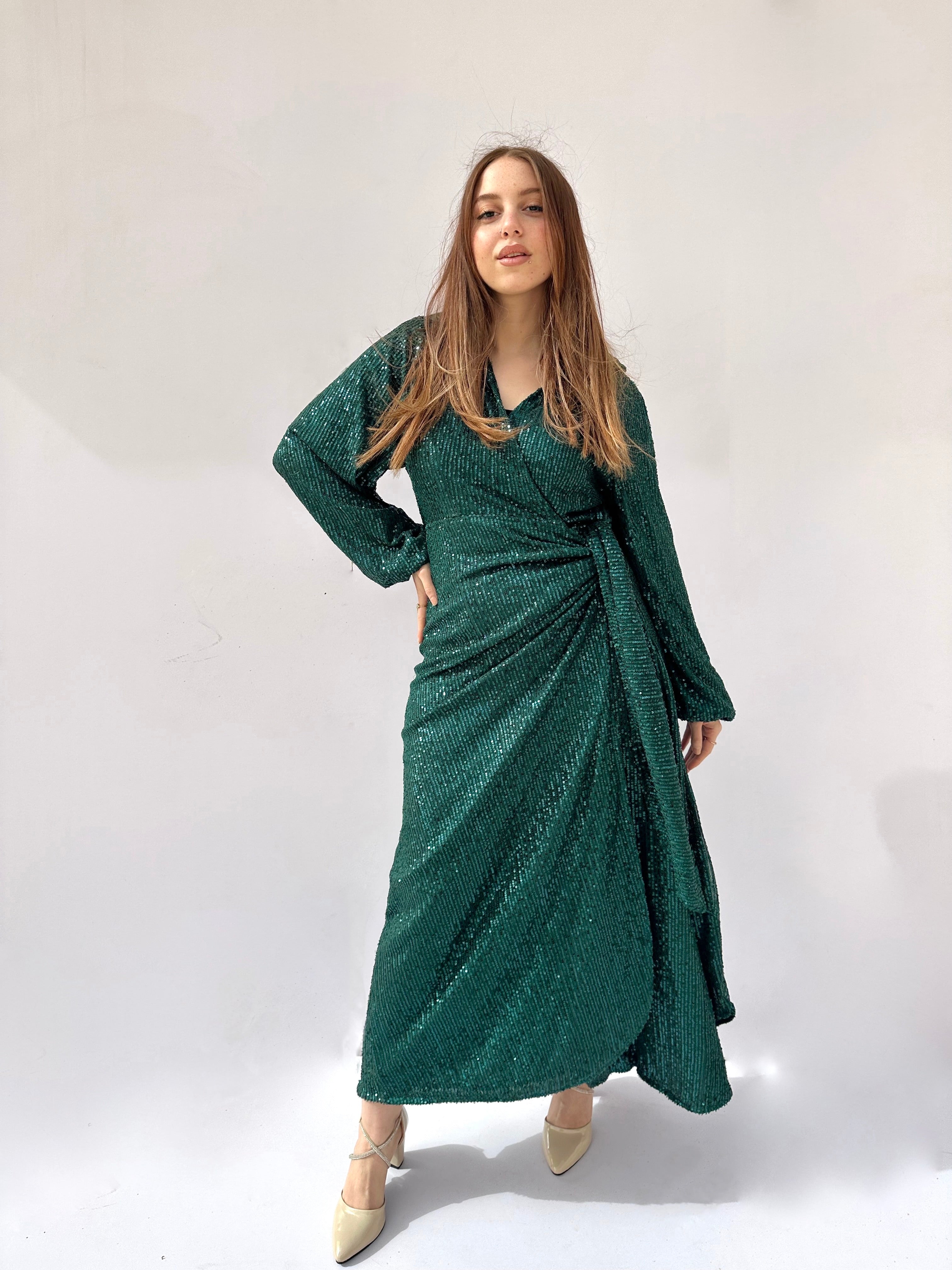 Wrappy Bling Emerald Green Dress