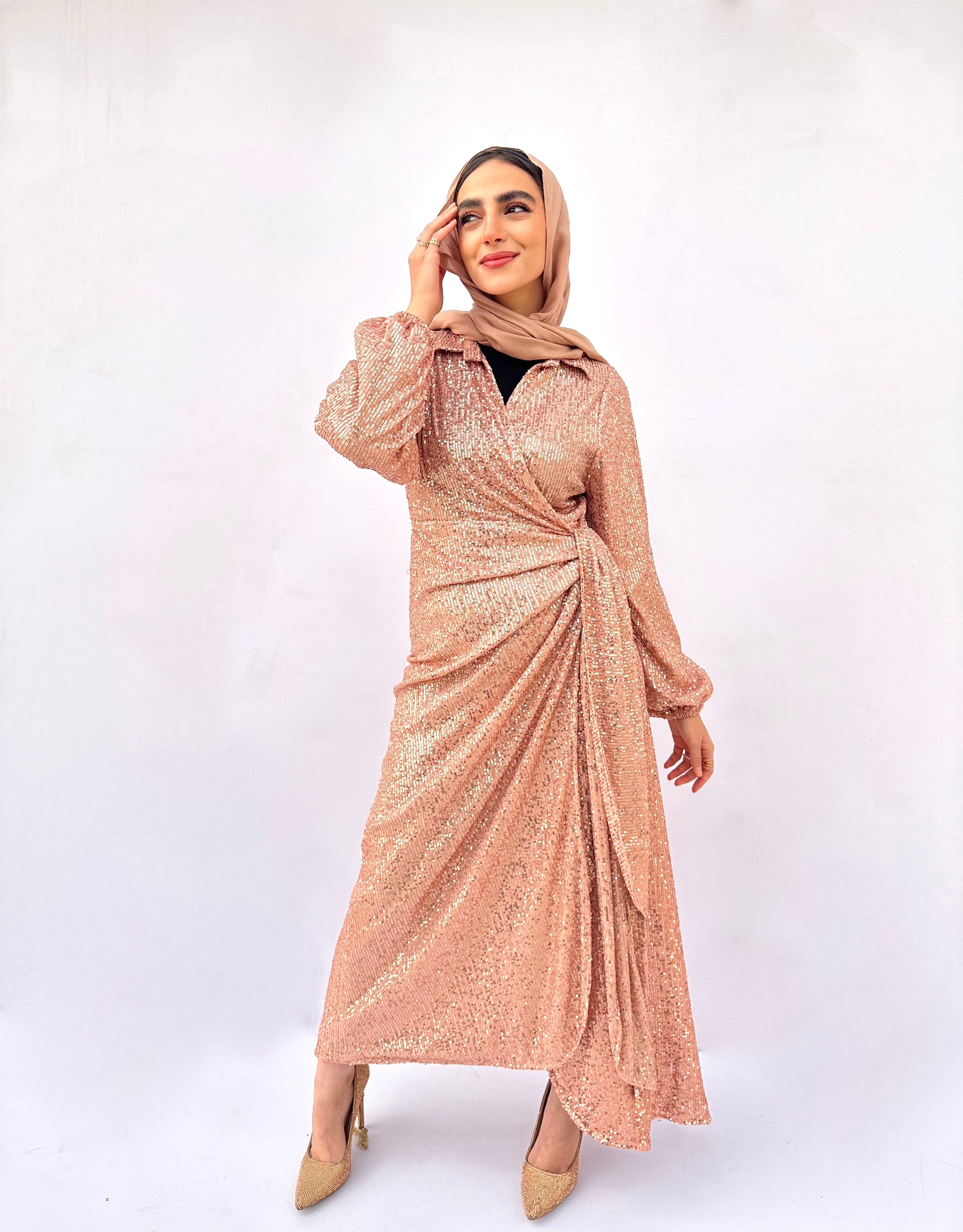 Wrappy Bling Champagne Dress