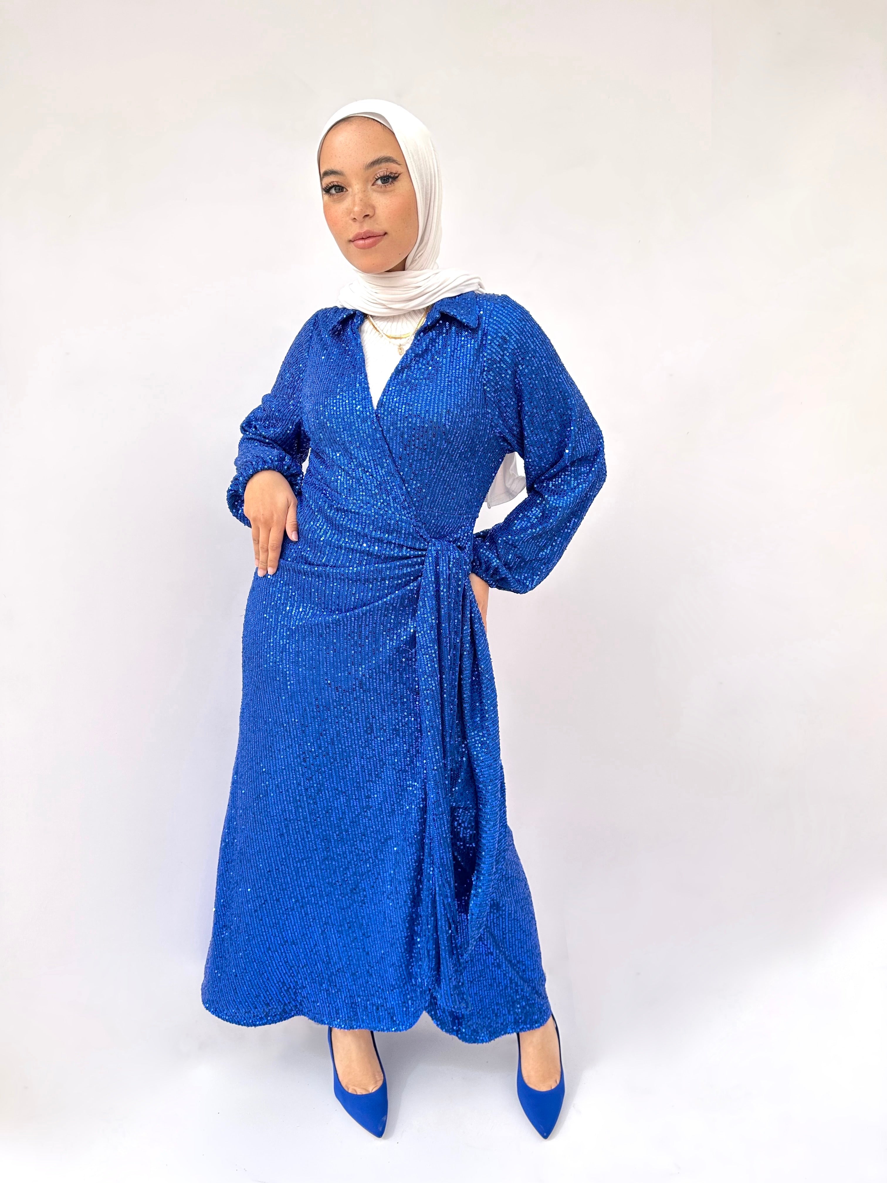 Wrappy Bling Royal Blue Dress