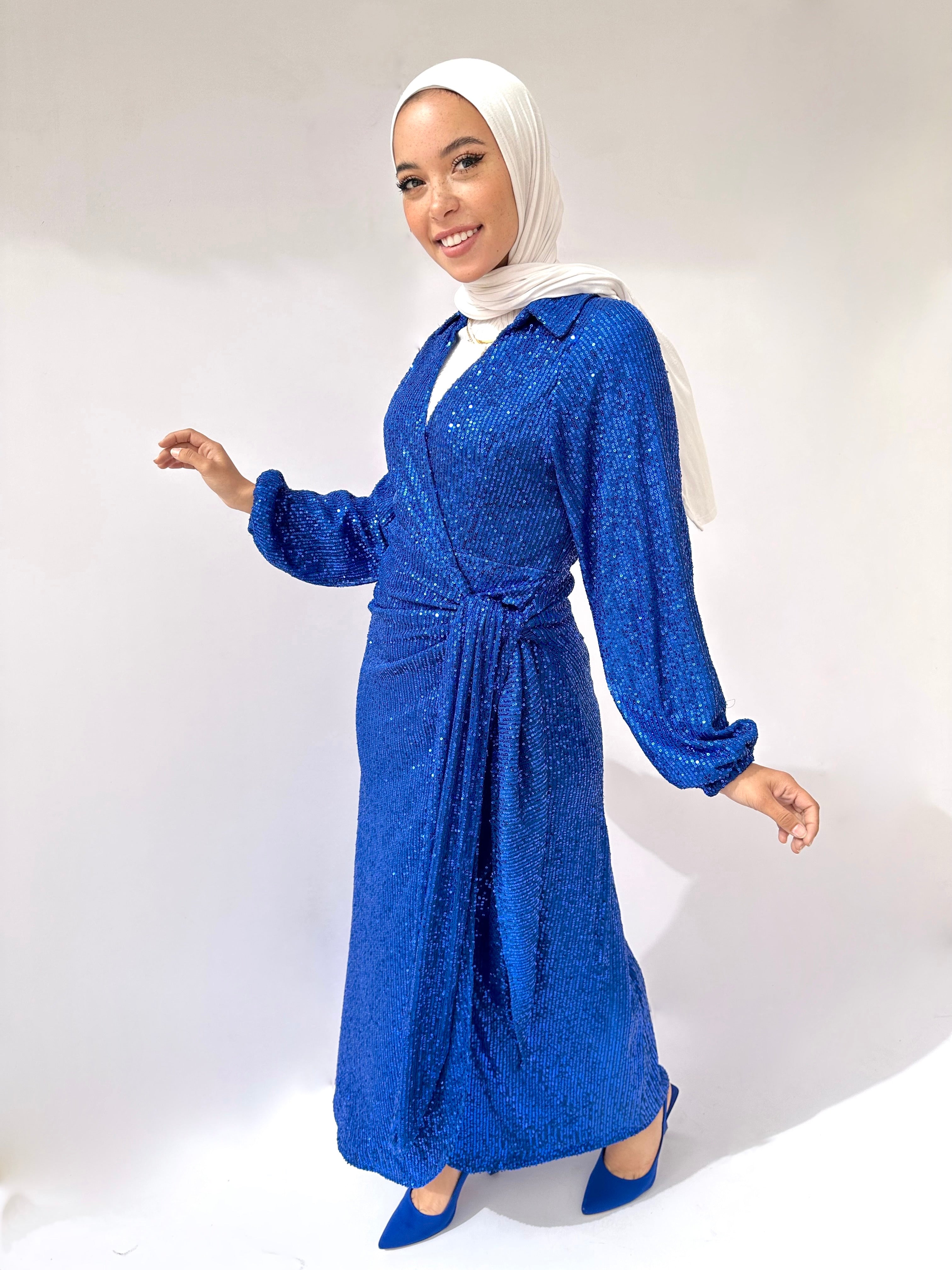 Wrappy Bling Royal Blue Dress