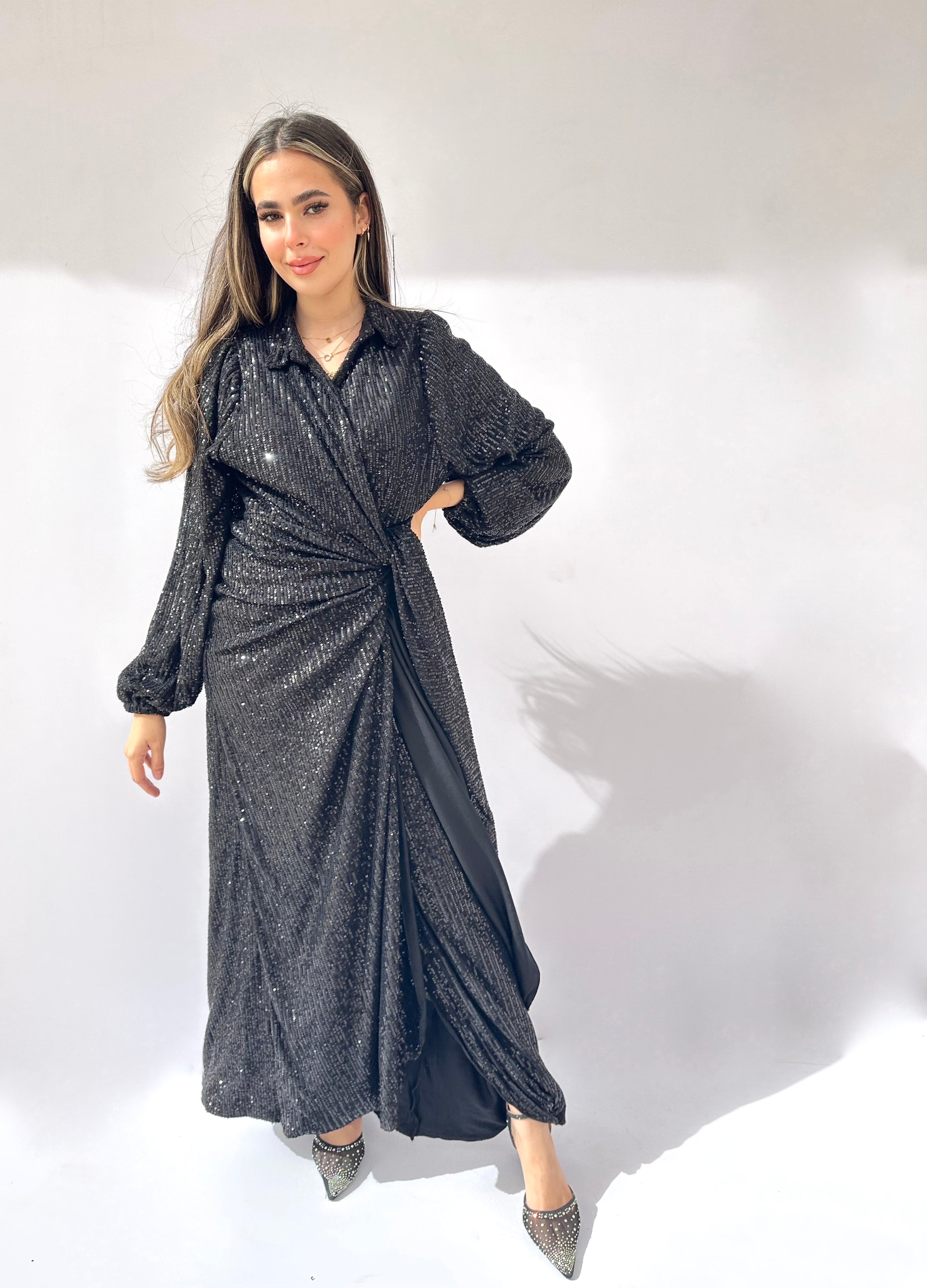 Wrappy Bling Black Dress