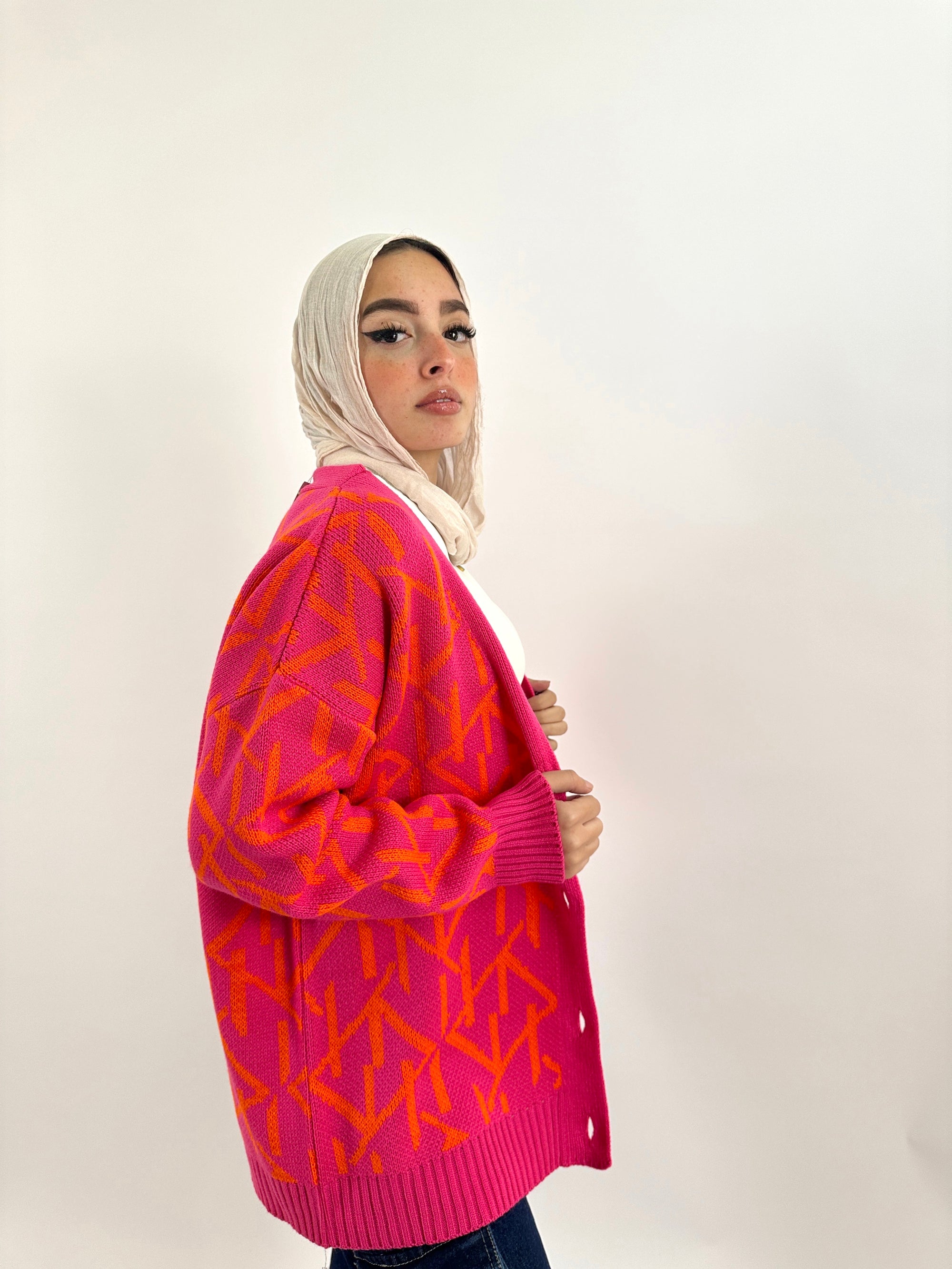 Monogram Cardigan Pink Sunrise