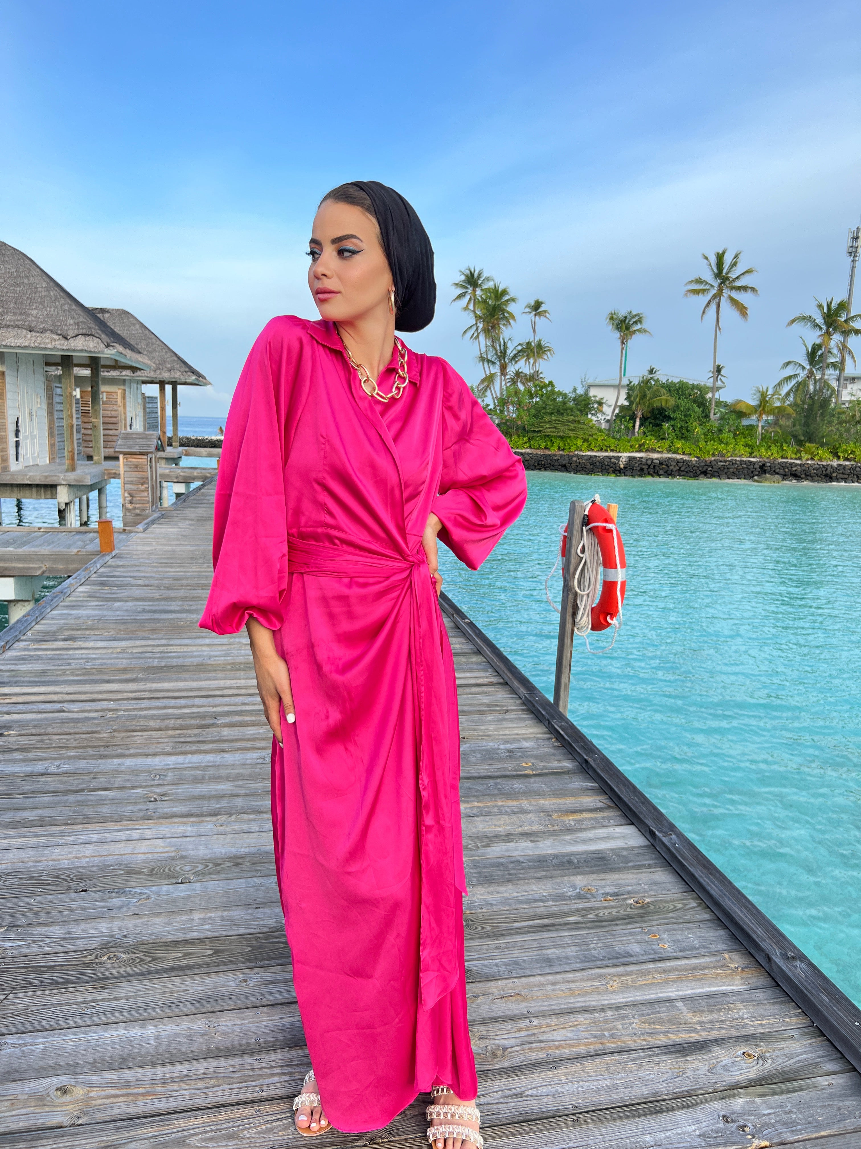 Silky Cardress Dress Hot Pink