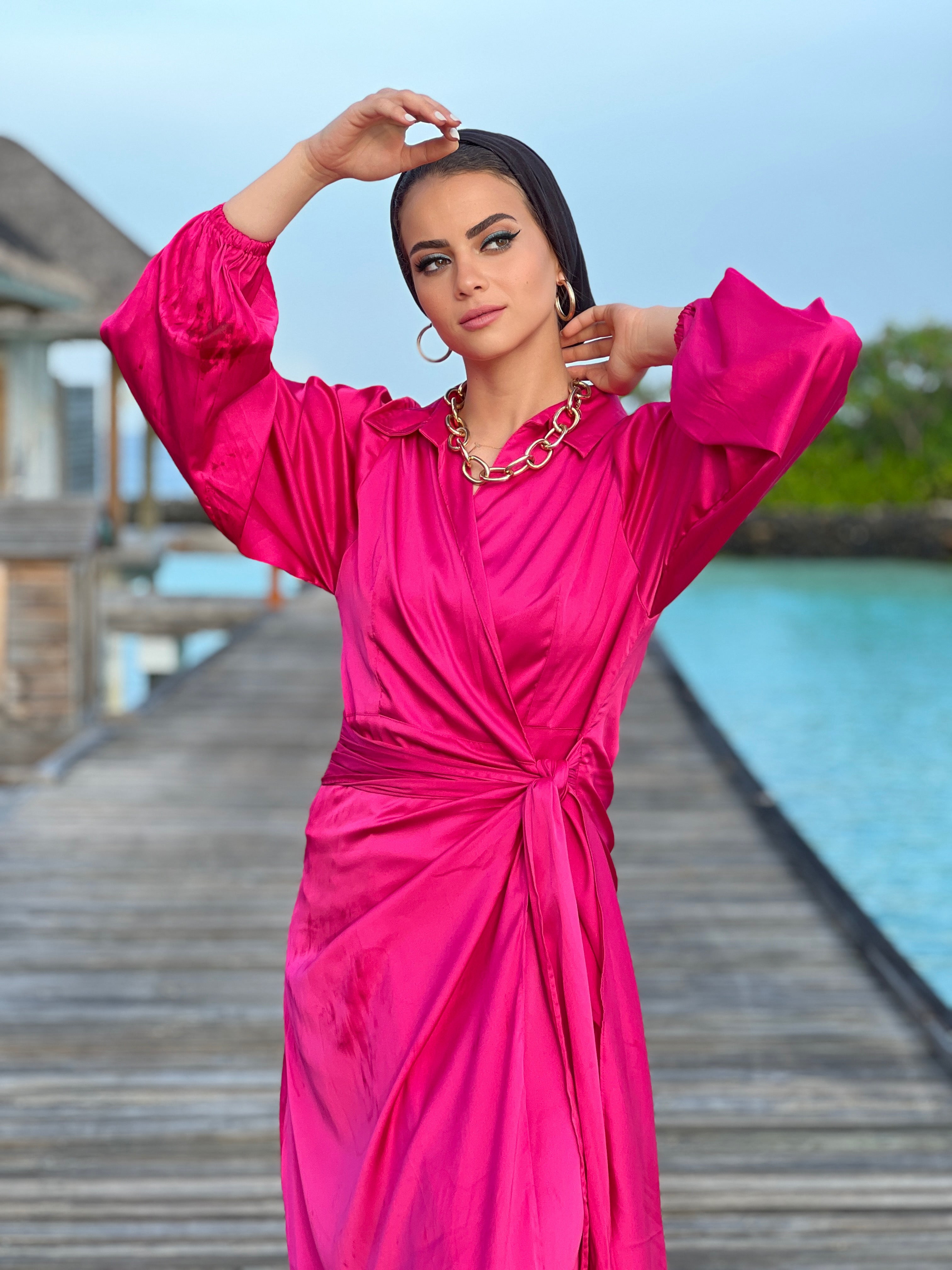 Silky Cardress Dress Hot Pink