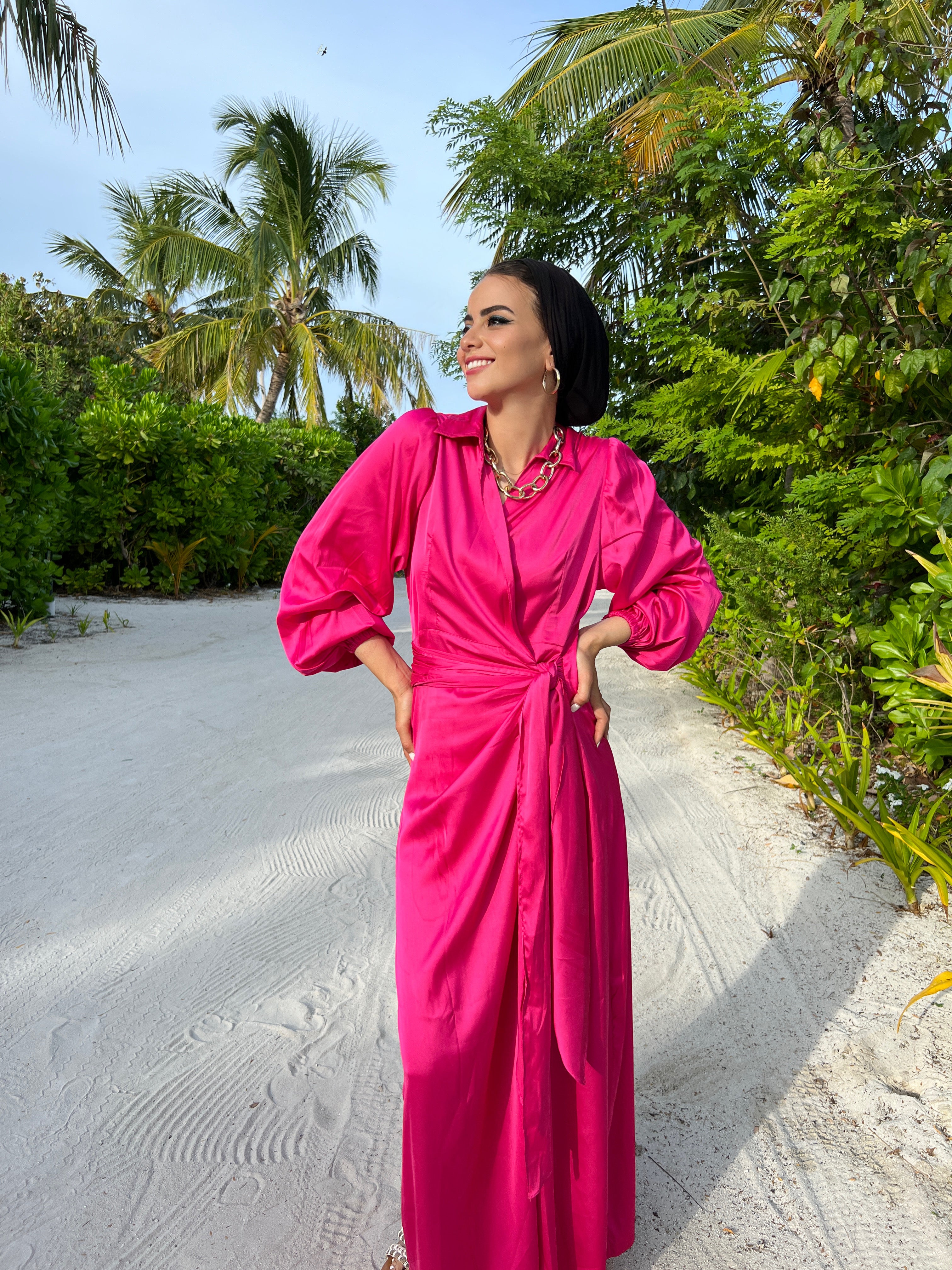 Silky Cardress Dress Hot Pink