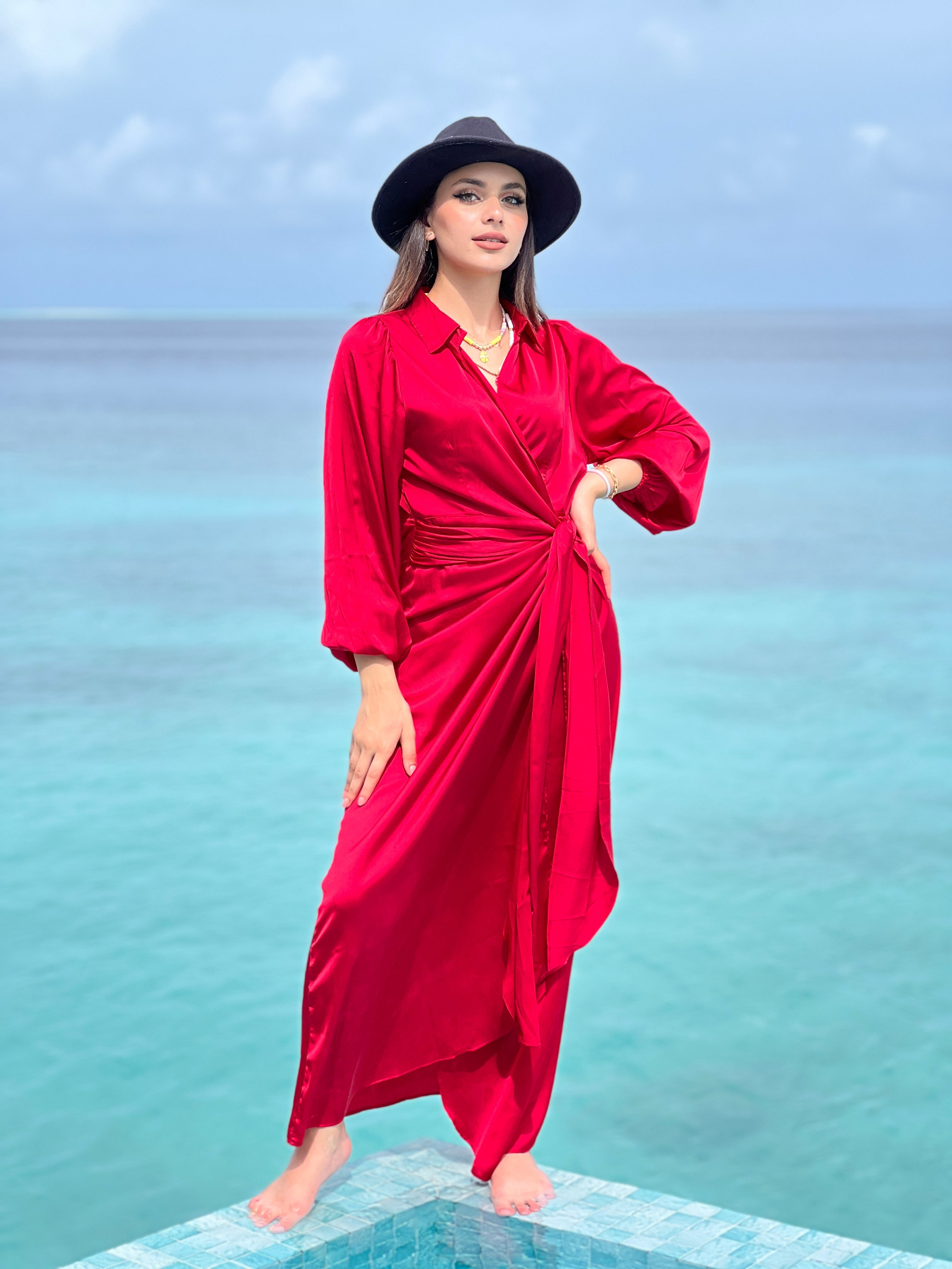 Silky Cardress Dress Cherry