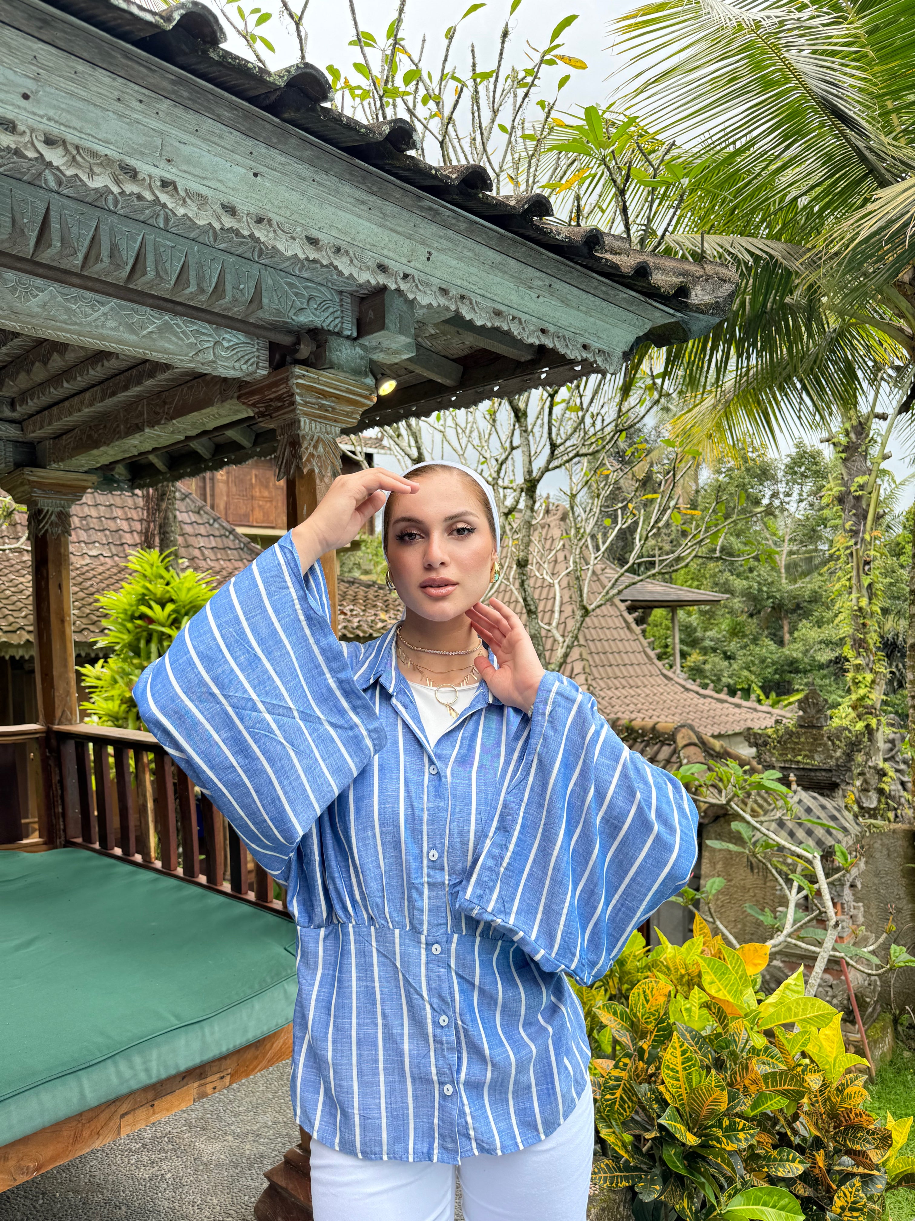Kimono Stripe Shirt Blue