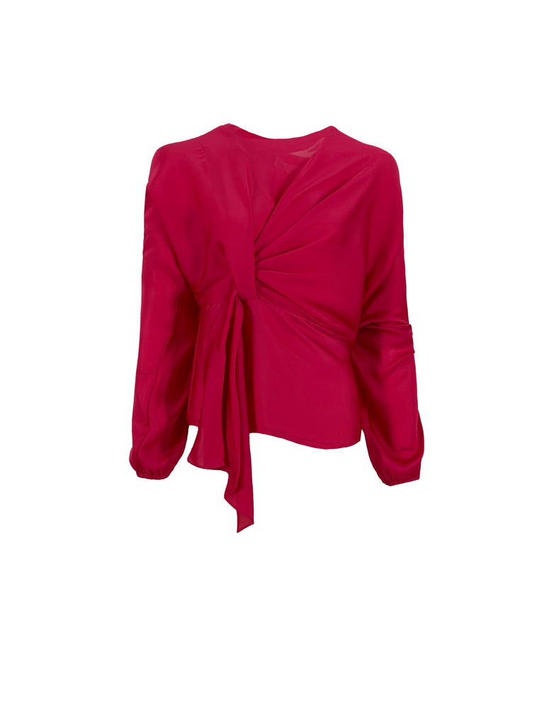 Knot Silky Blouse Hot Pink