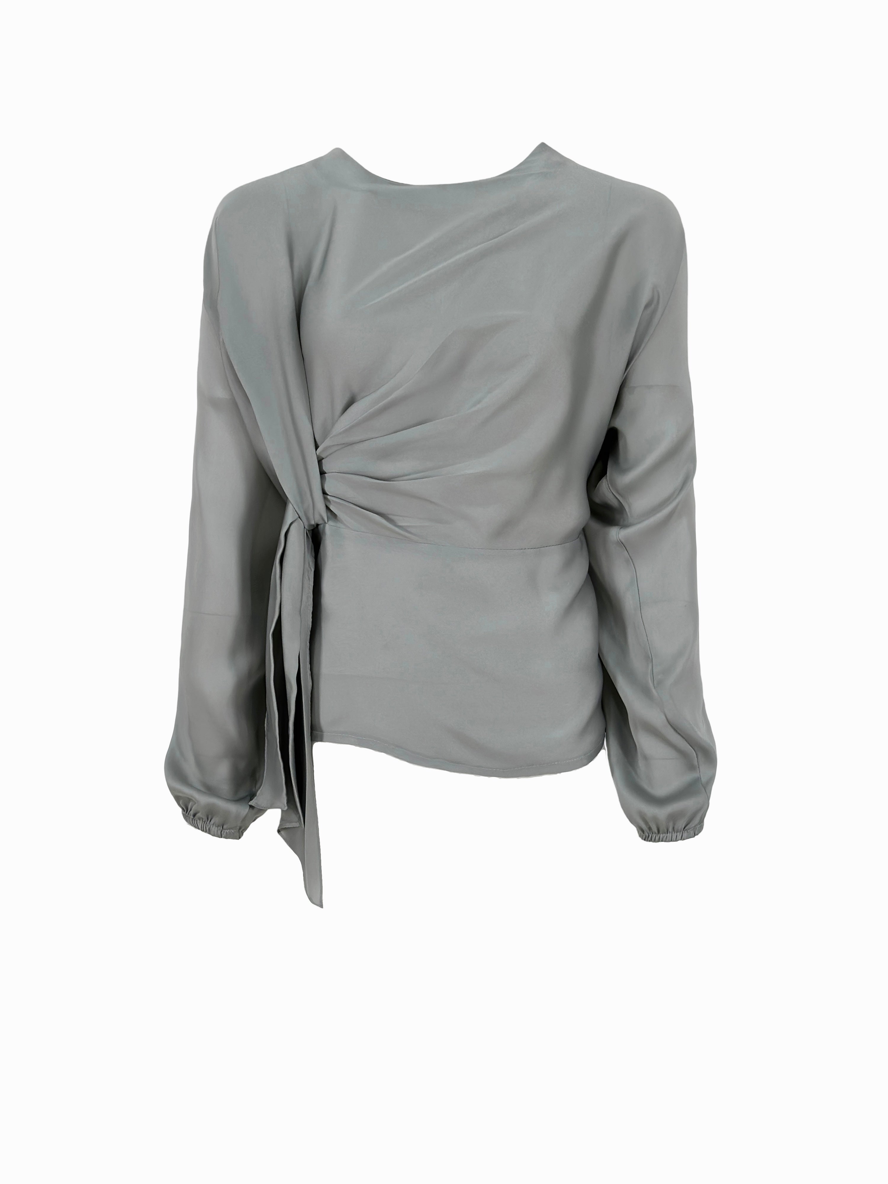 Knot Silky Blouse Grey