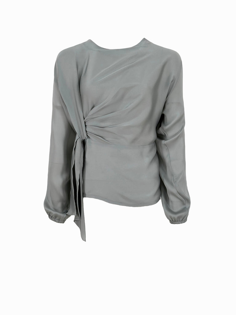 Knot Silky Blouse Grey