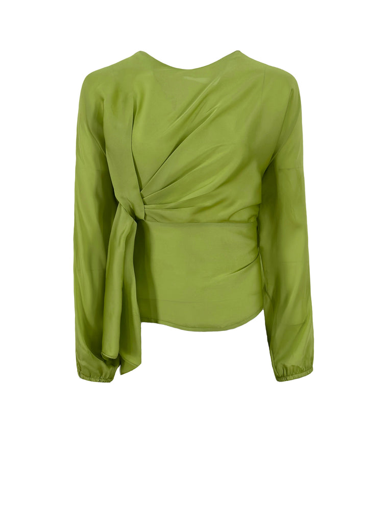 Knot Silky Blouse Electric Green