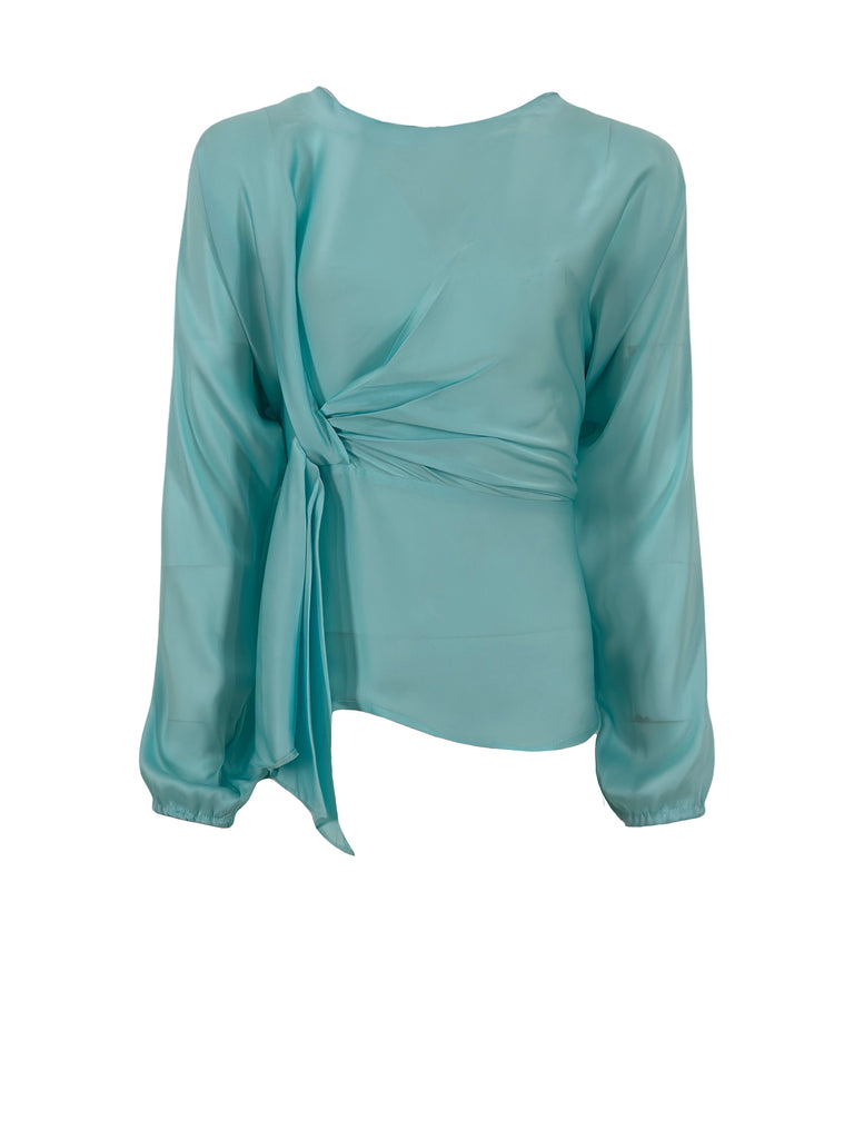 Knot Silky Blouse Baby Blue