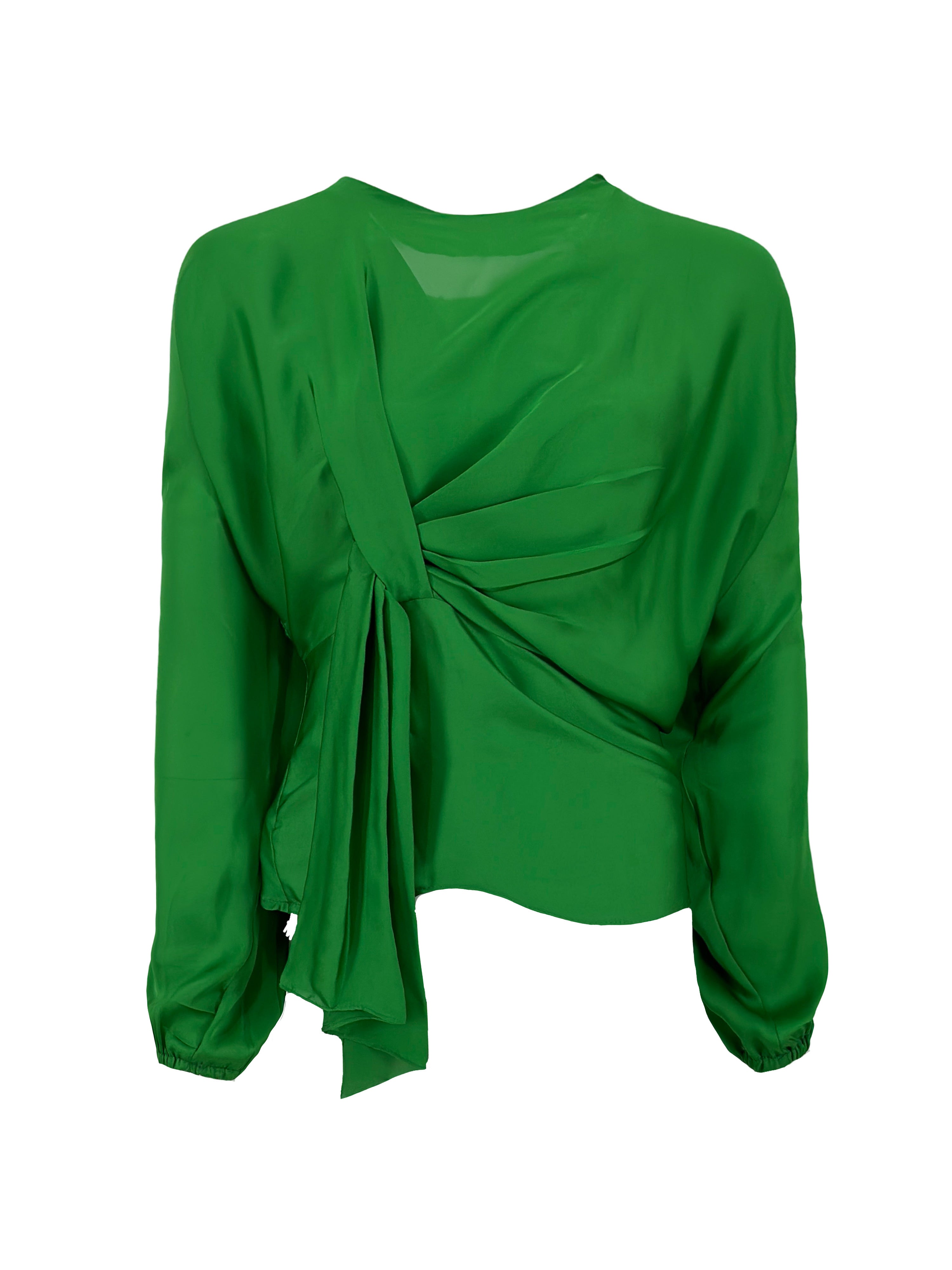 Knot Silky Blouse Green