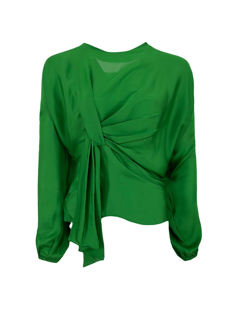 Knot Silky Blouse Green