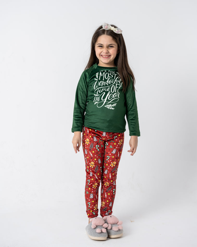 Wonderful Time Of The Year Kids Pjs Green