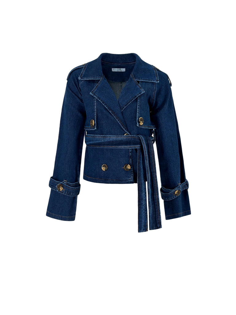 Cropped Denim Trench Coat Night Skies