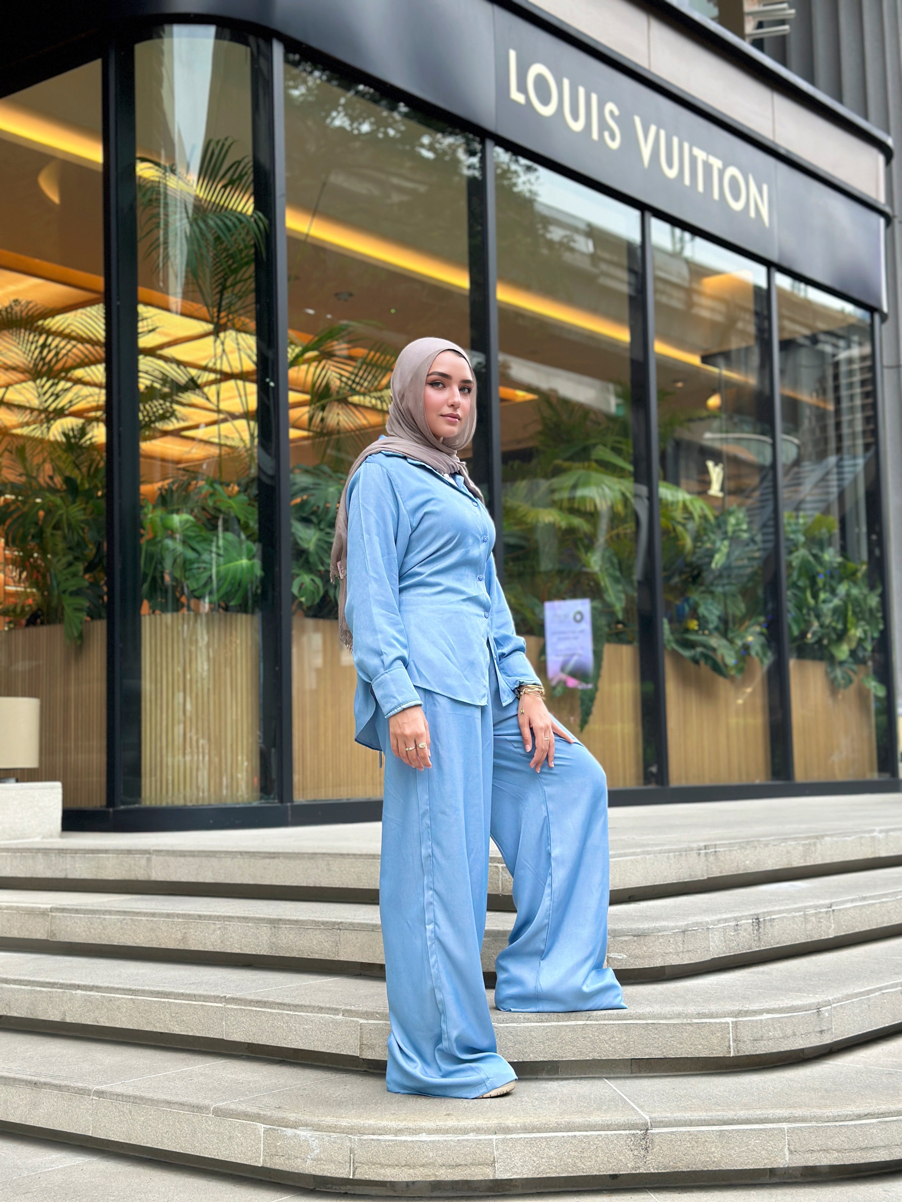 Shiny Denim Set Pants