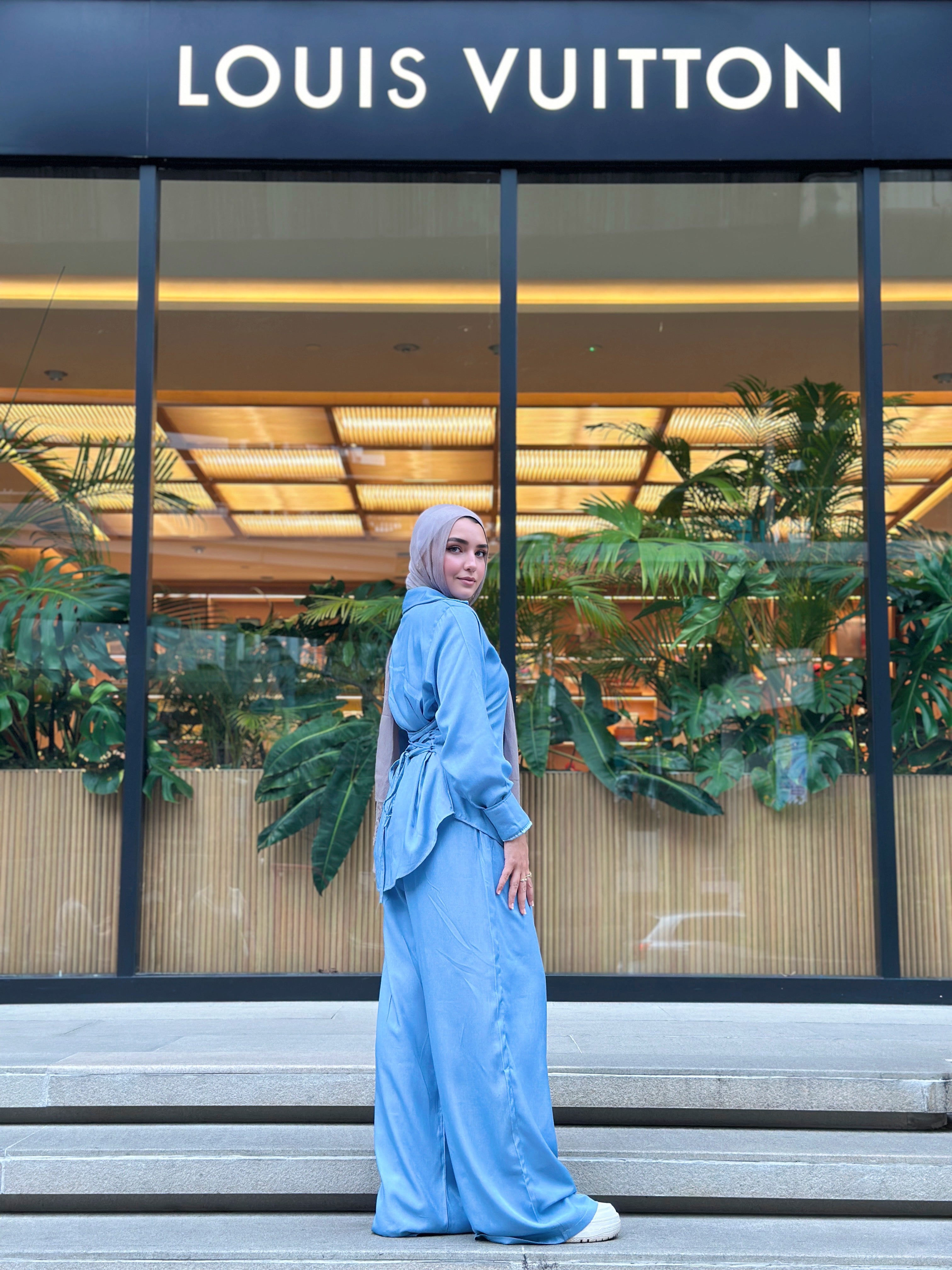 Shiny Denim Set Pants